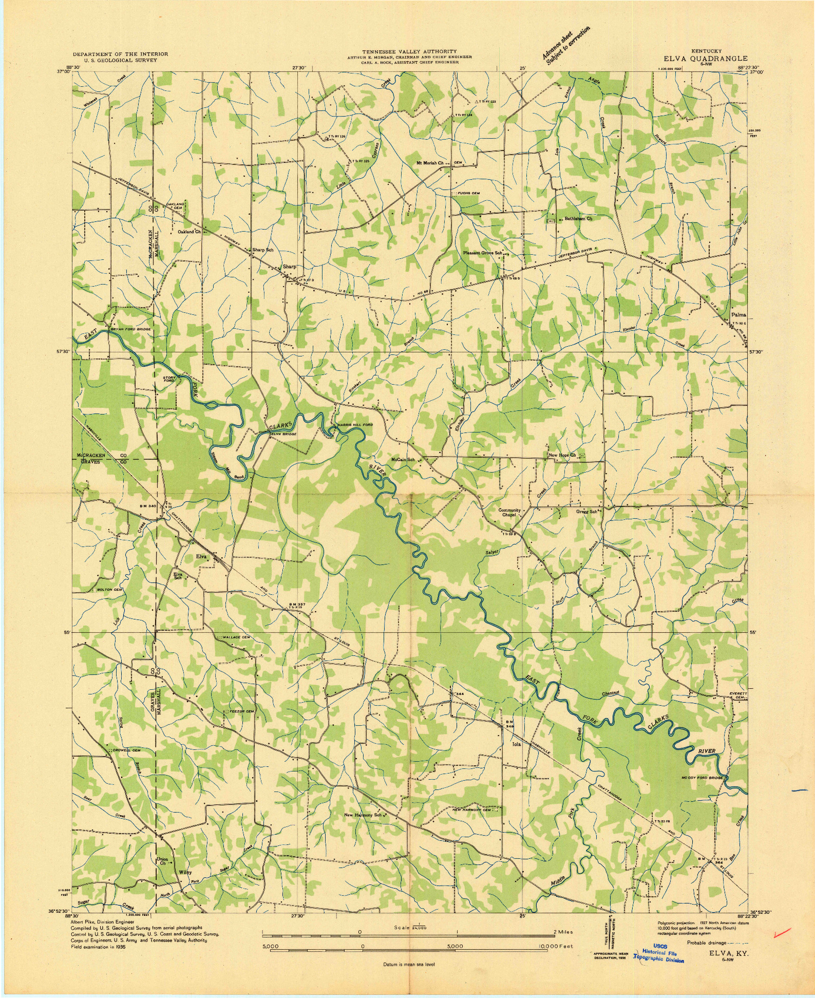 USGS 1:24000-SCALE QUADRANGLE FOR ELVA, KY 1936