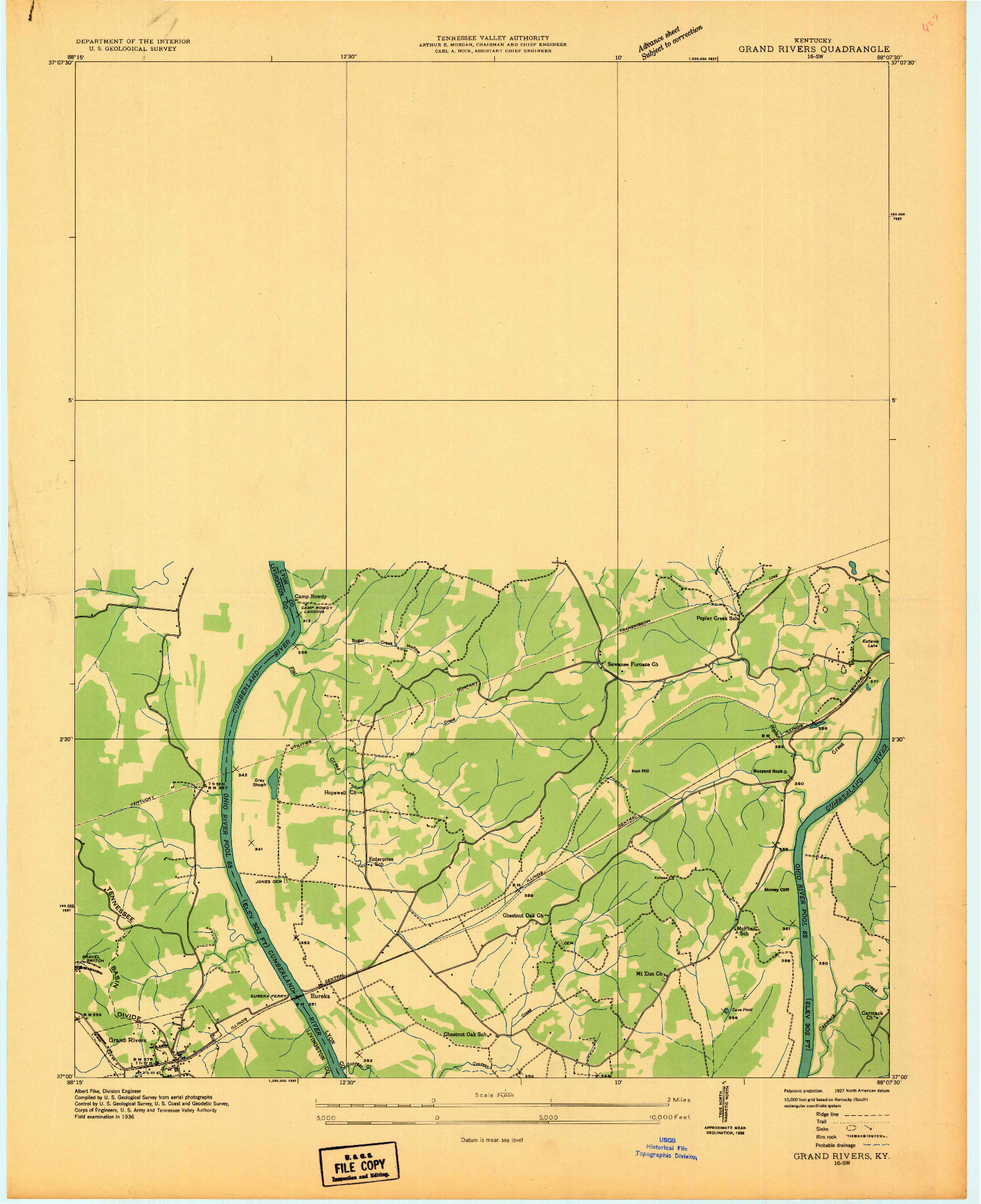 USGS 1:24000-SCALE QUADRANGLE FOR GRAND RIVERS, KY 1936