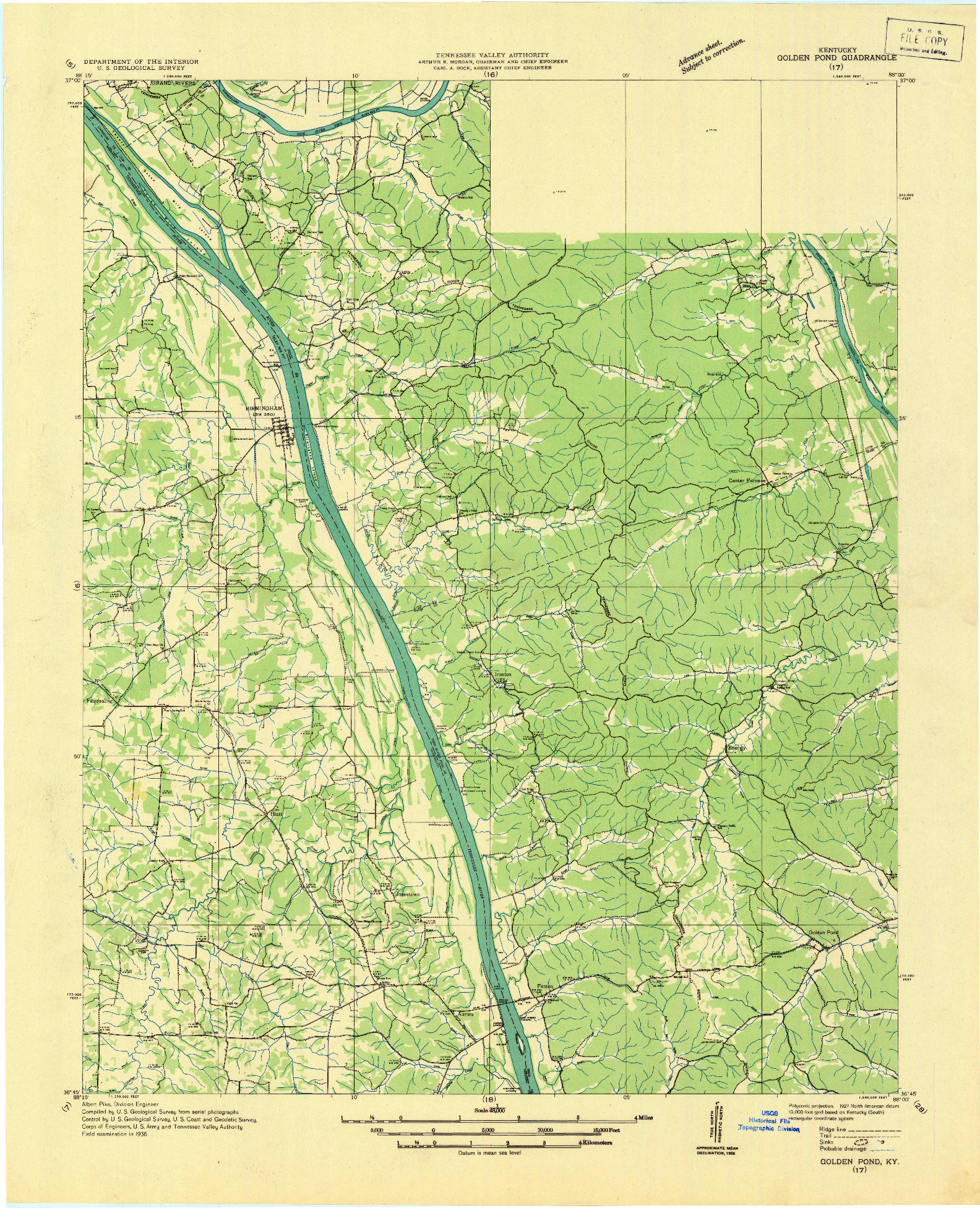 USGS 1:48000-SCALE QUADRANGLE FOR GOLDEN POND, KY 1936