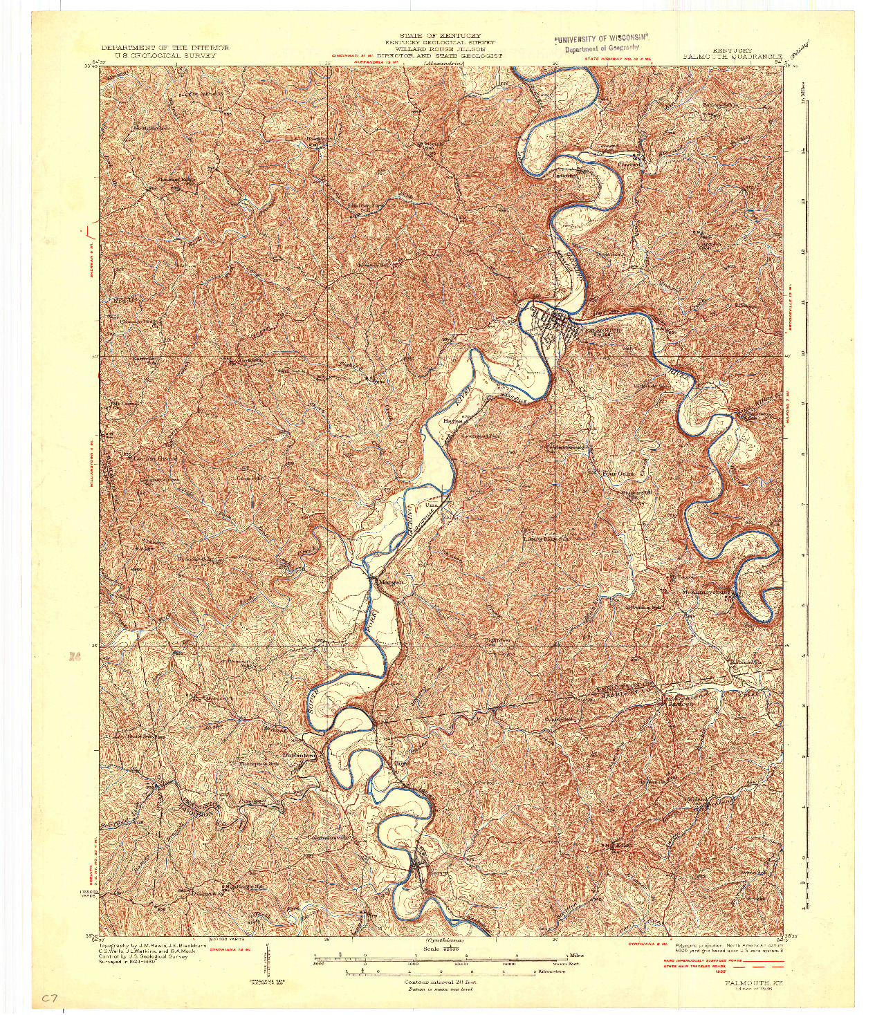 USGS 1:62500-SCALE QUADRANGLE FOR FALMOUTH, KY 1936