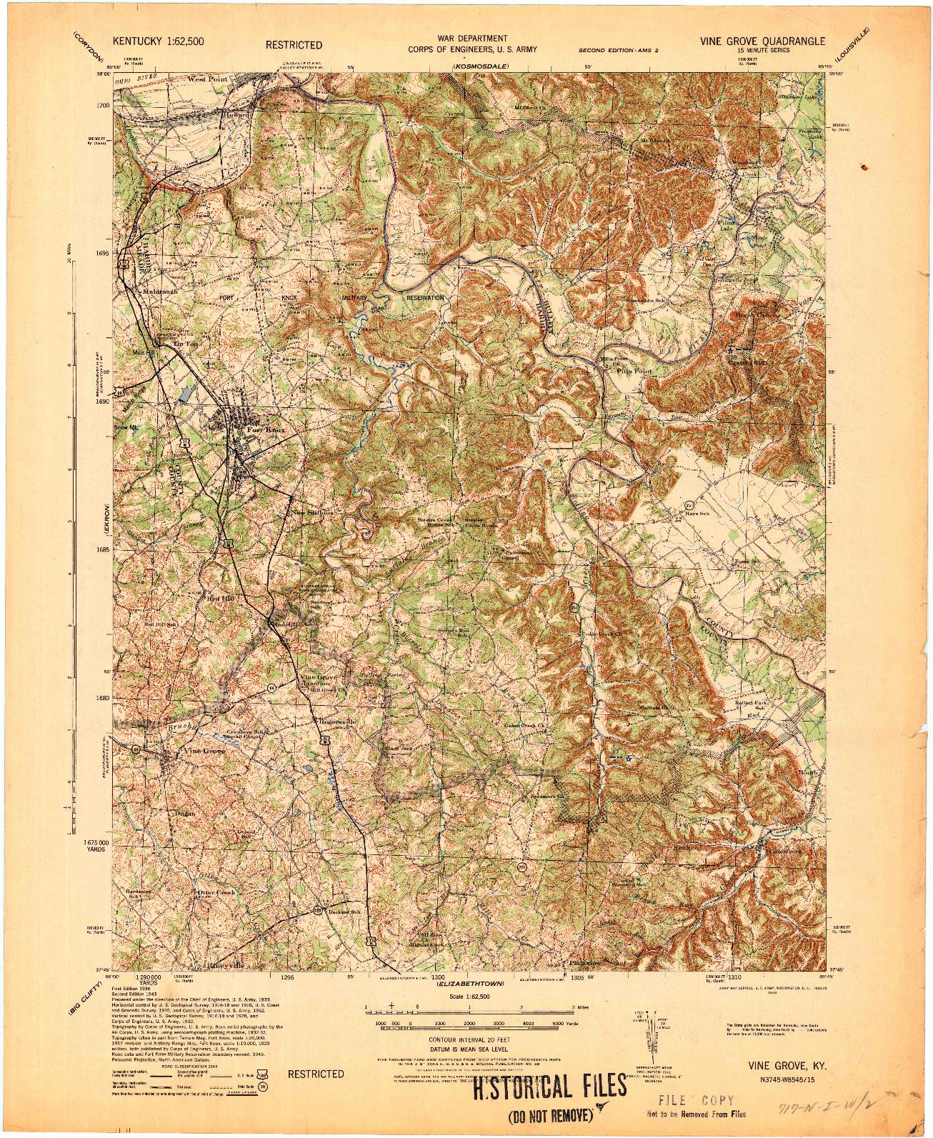 USGS 1:62500-SCALE QUADRANGLE FOR VINE GROVE, KY 1936