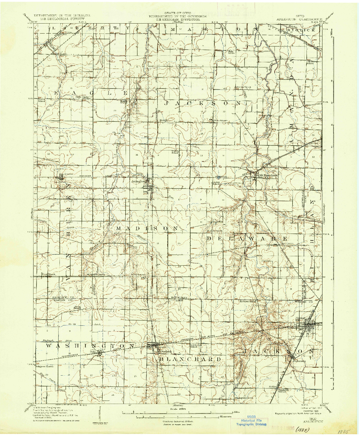 USGS 1:62500-SCALE QUADRANGLE FOR ARLINGTON, OH 1907