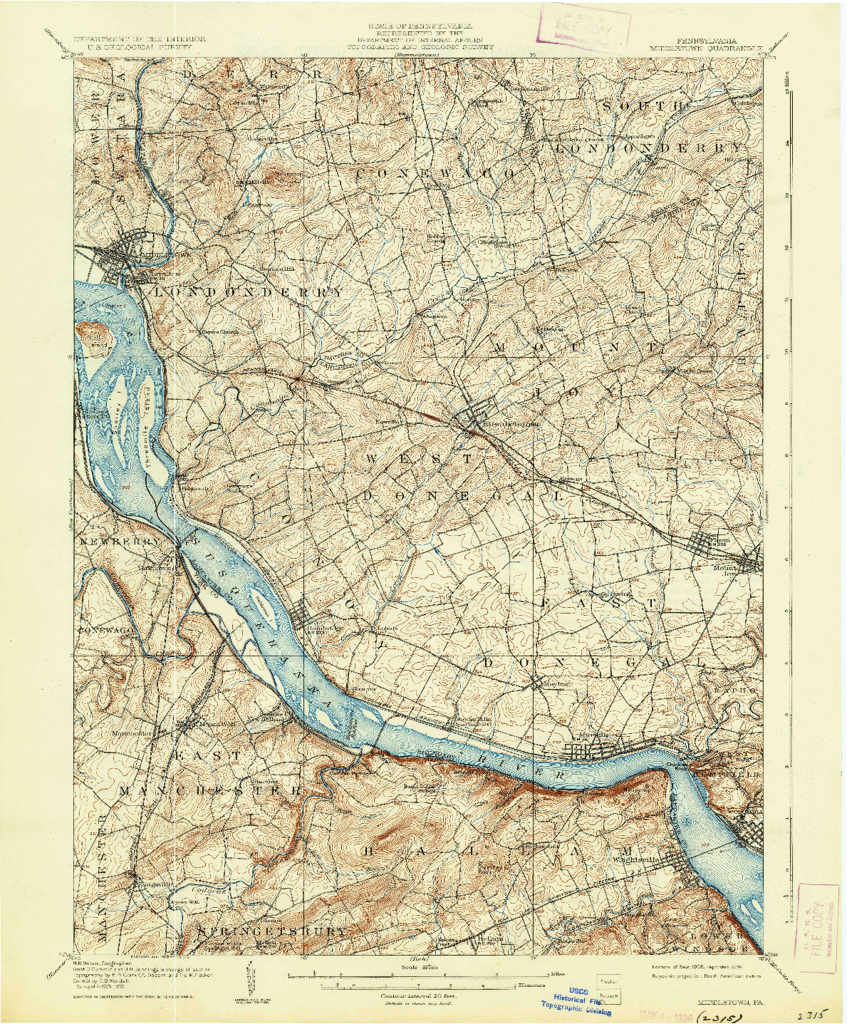 USGS 1:62500-SCALE QUADRANGLE FOR MIDDLETOWN, PA 1908