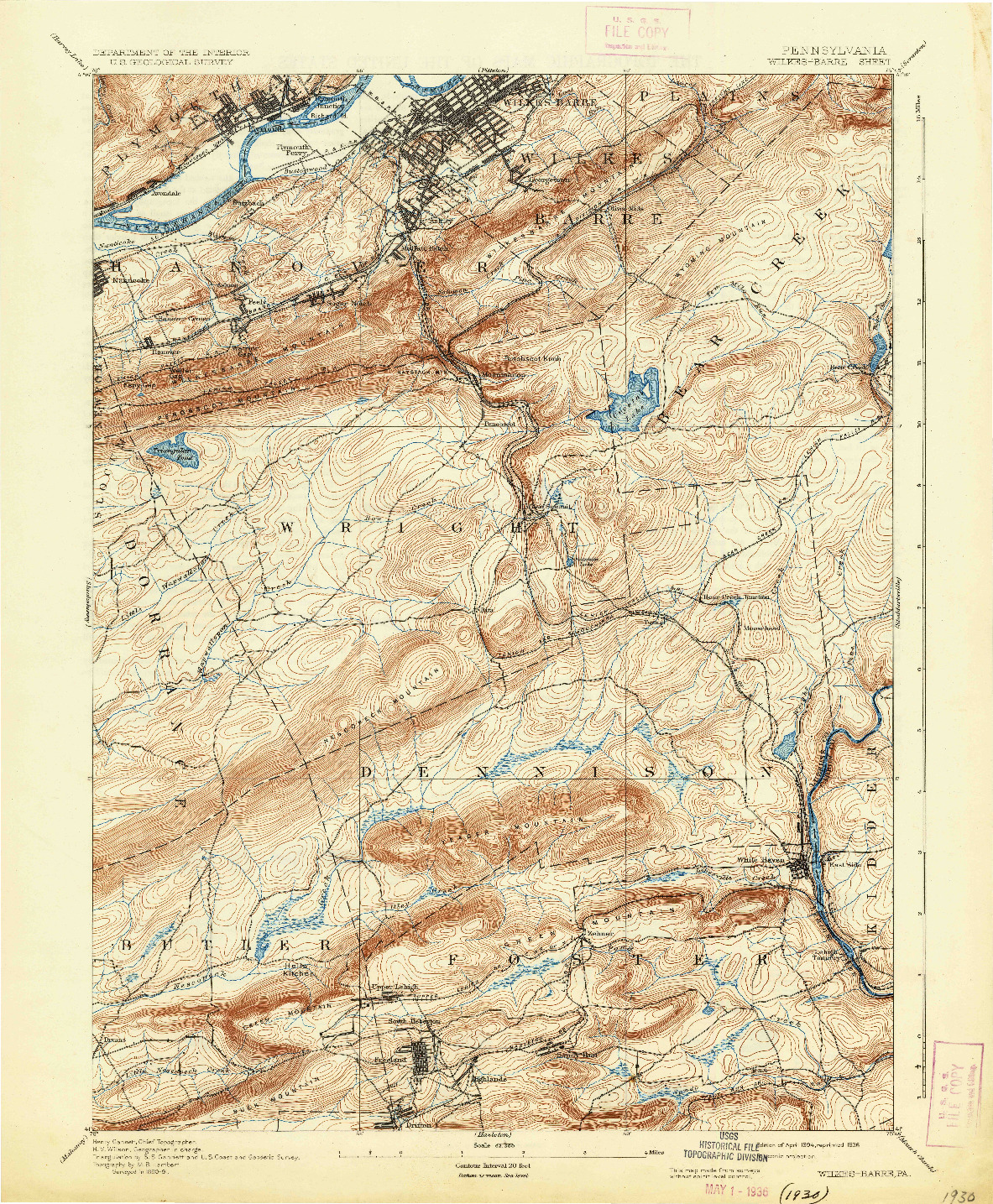 USGS 1:62500-SCALE QUADRANGLE FOR WILKES-BARRE, PA 1894