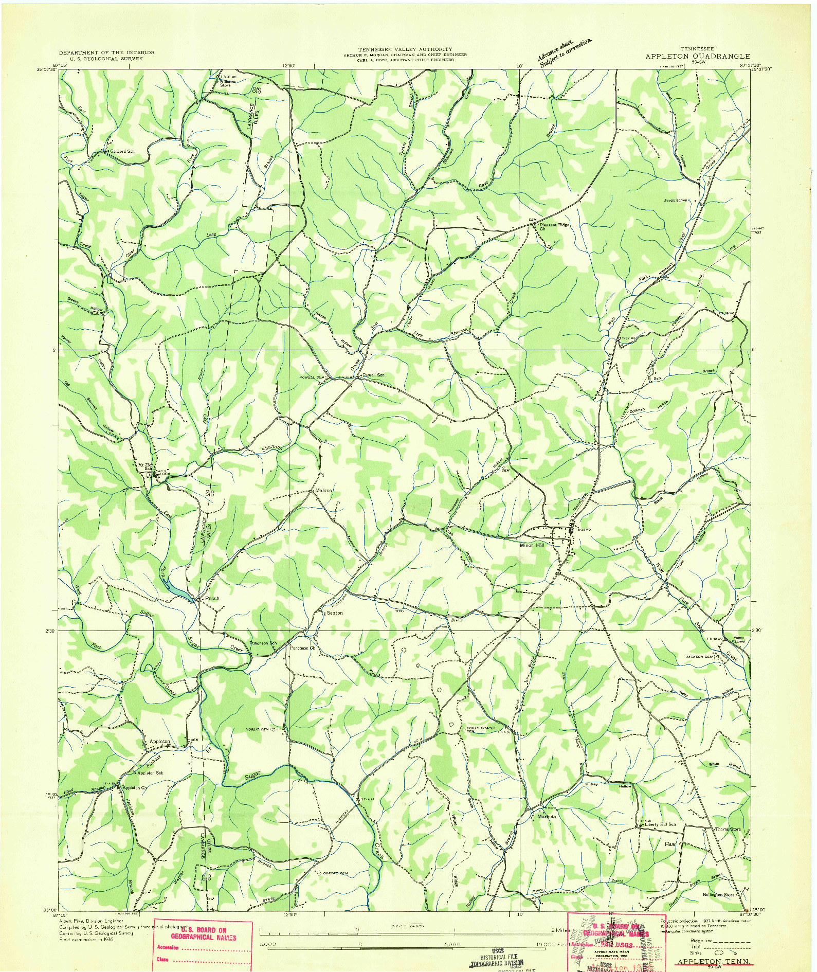 USGS 1:24000-SCALE QUADRANGLE FOR APPLETON, TN 1936