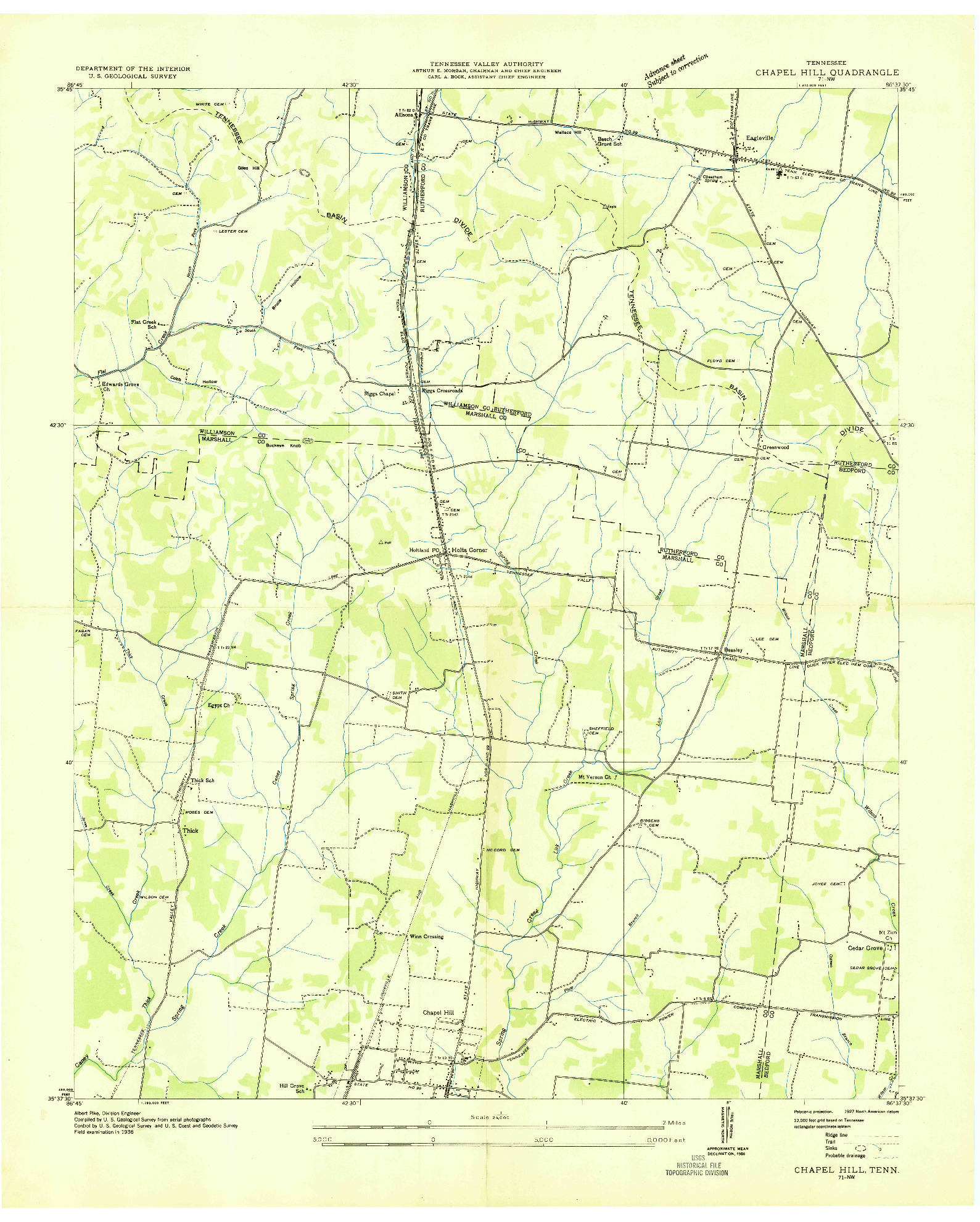 USGS 1:24000-SCALE QUADRANGLE FOR CHAPEL HILL, TN 1936