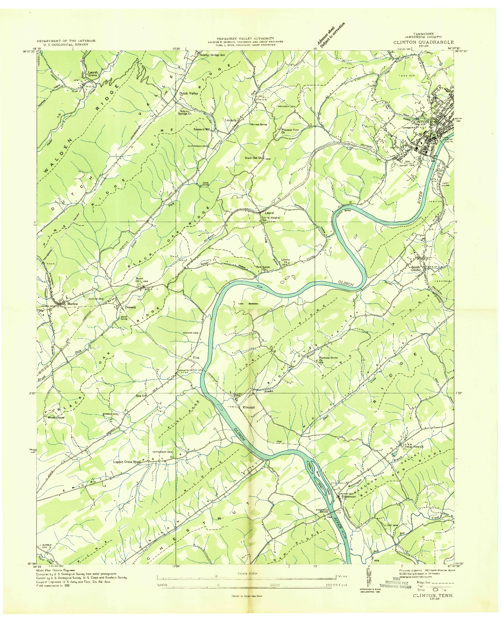 USGS 1:24000-SCALE QUADRANGLE FOR CLINTON, TN 1936