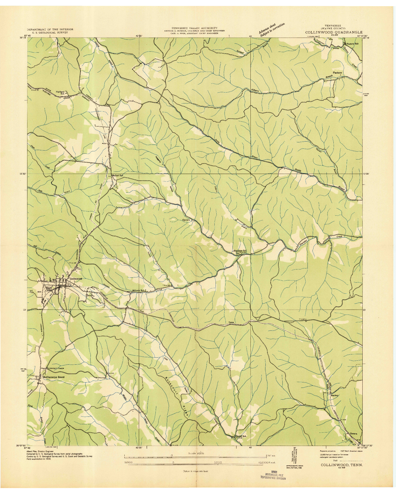 USGS 1:24000-SCALE QUADRANGLE FOR COLLINWOOD, TN 1936