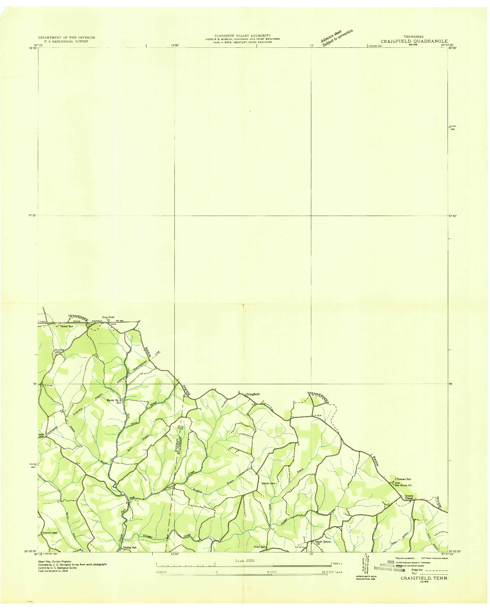 USGS 1:24000-SCALE QUADRANGLE FOR CRAIGFIELD, TN 1936