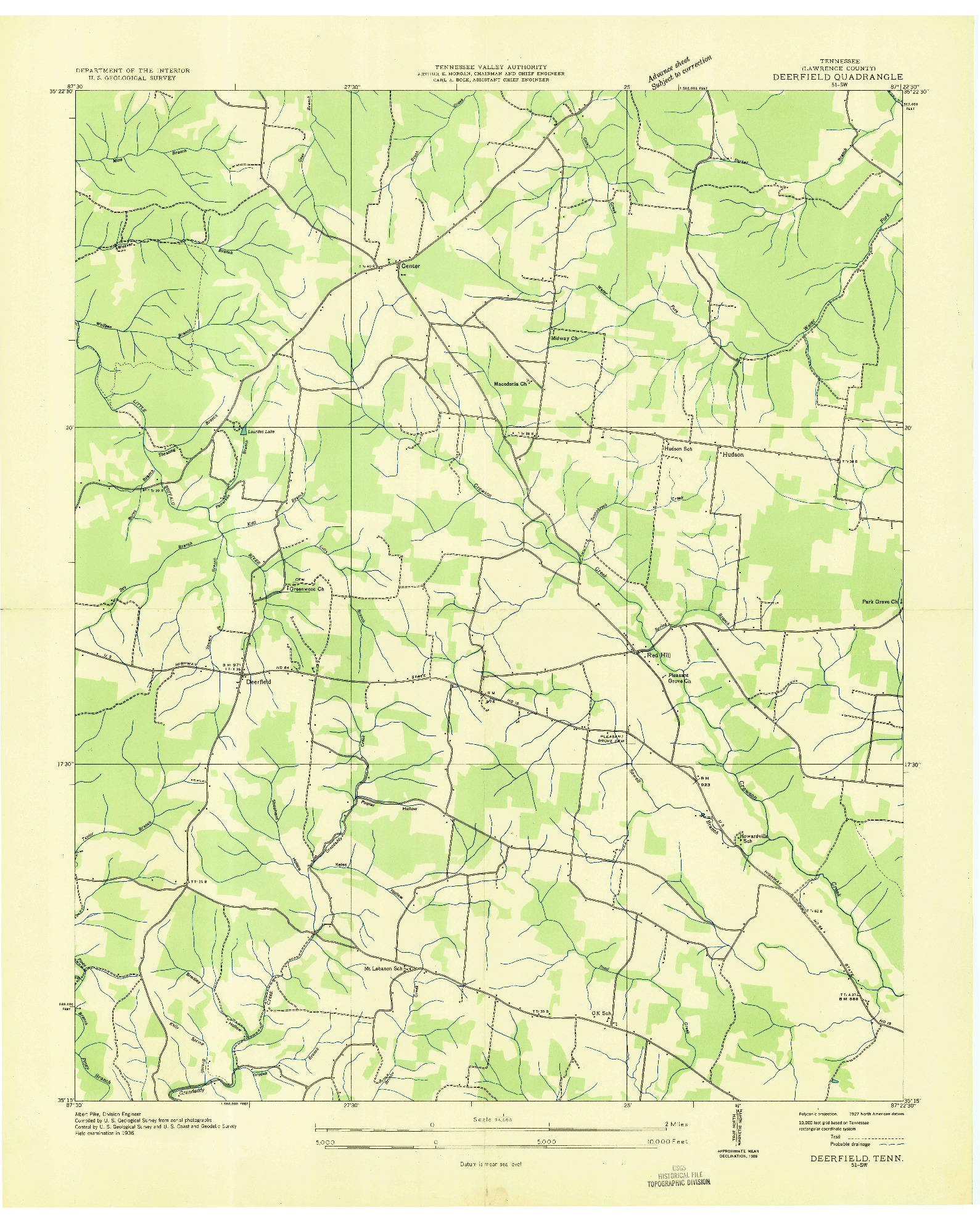 USGS 1:24000-SCALE QUADRANGLE FOR DEERFIELD, TN 1936