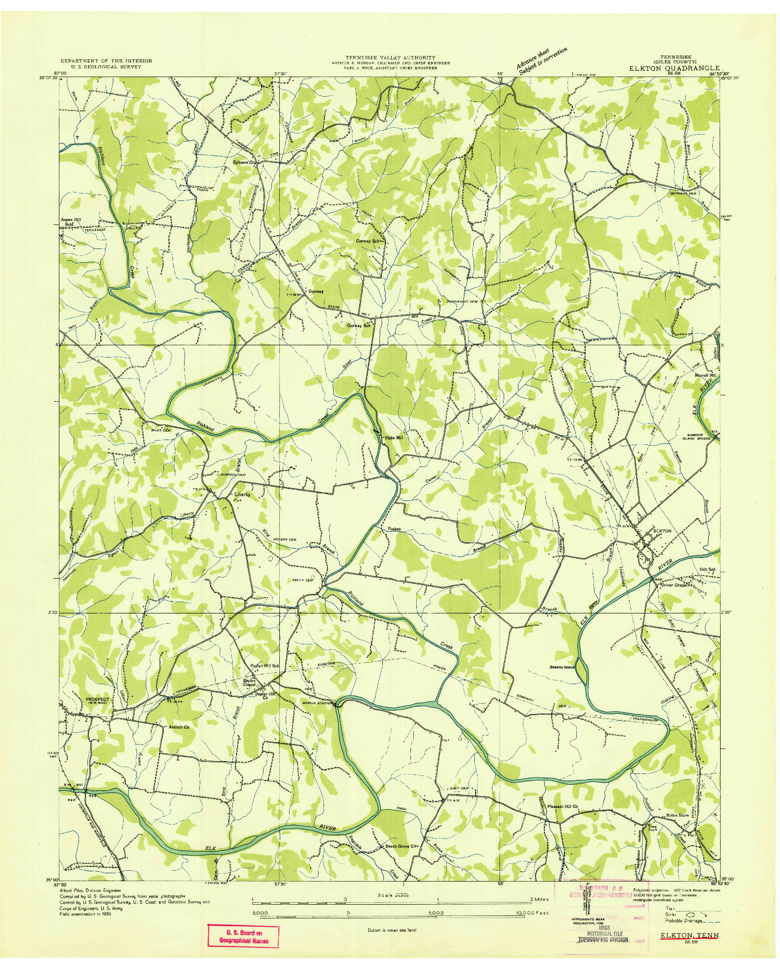 USGS 1:24000-SCALE QUADRANGLE FOR ELKTON, TN 1936