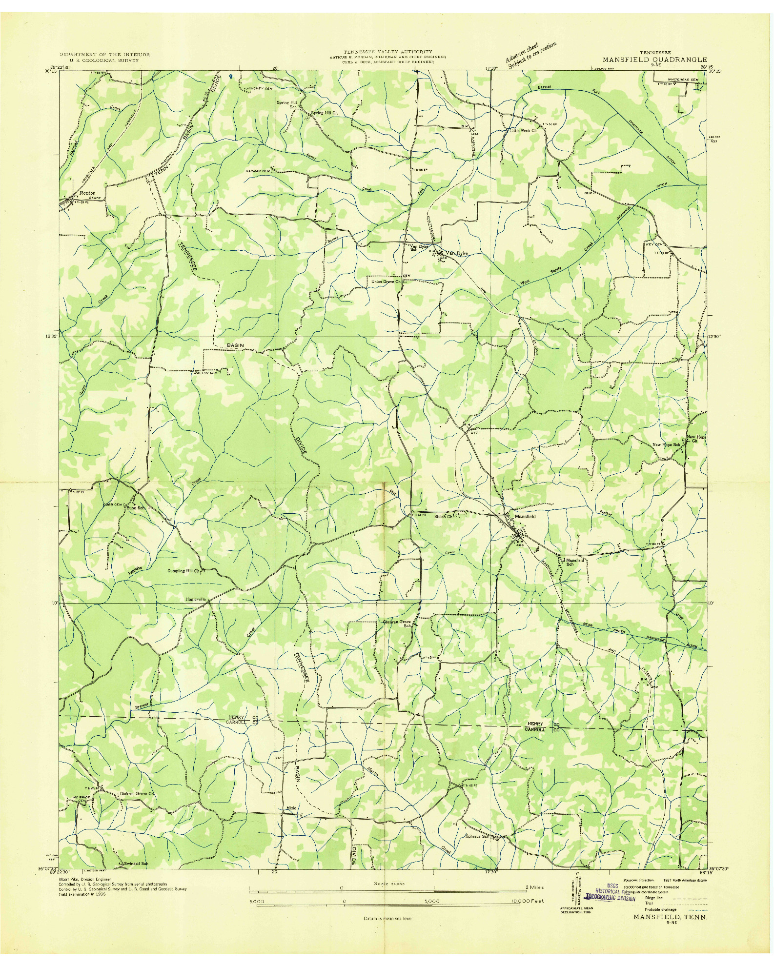 USGS 1:24000-SCALE QUADRANGLE FOR MANSFIELD, TN 1936