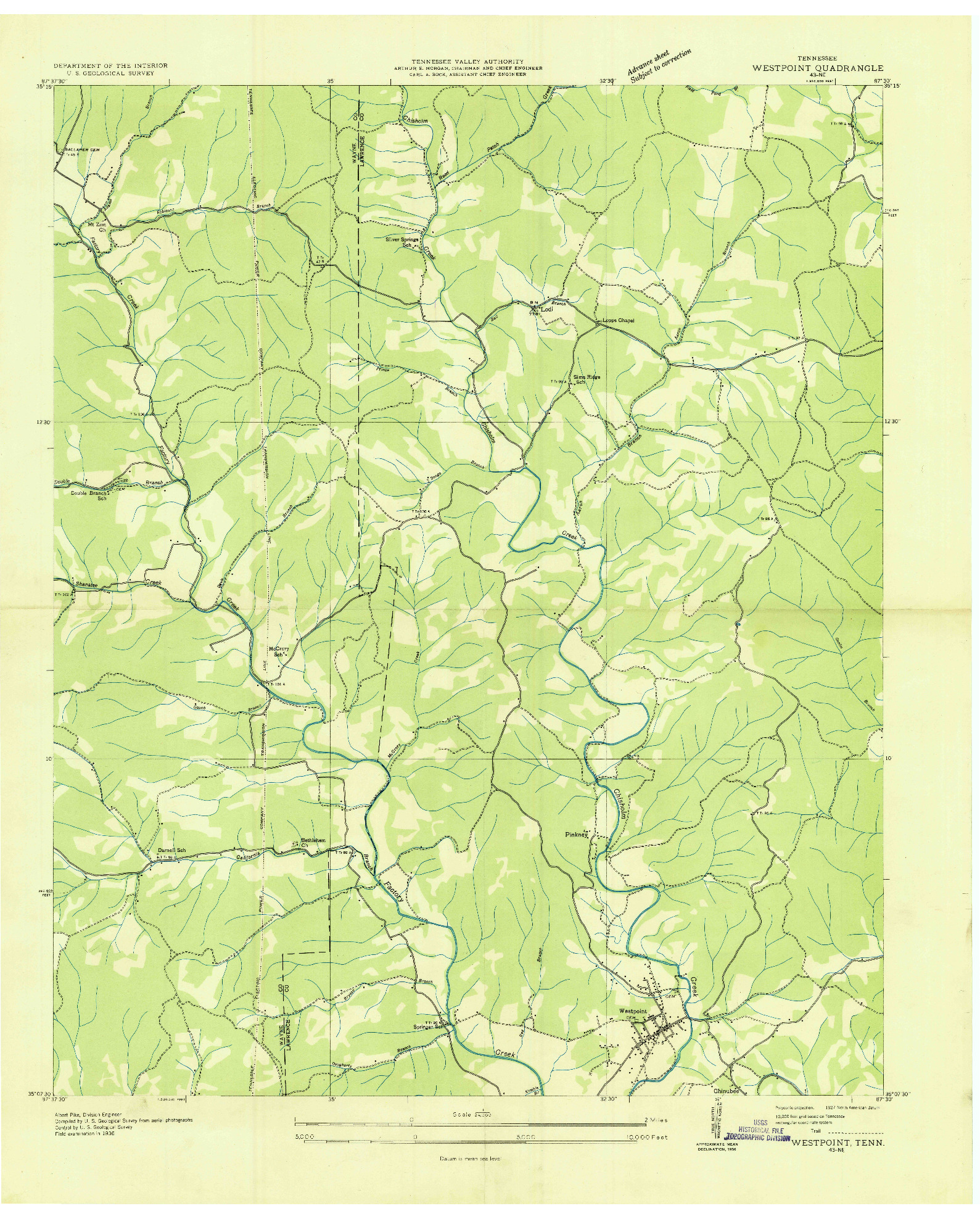USGS 1:24000-SCALE QUADRANGLE FOR WESTPOINT, TN 1936