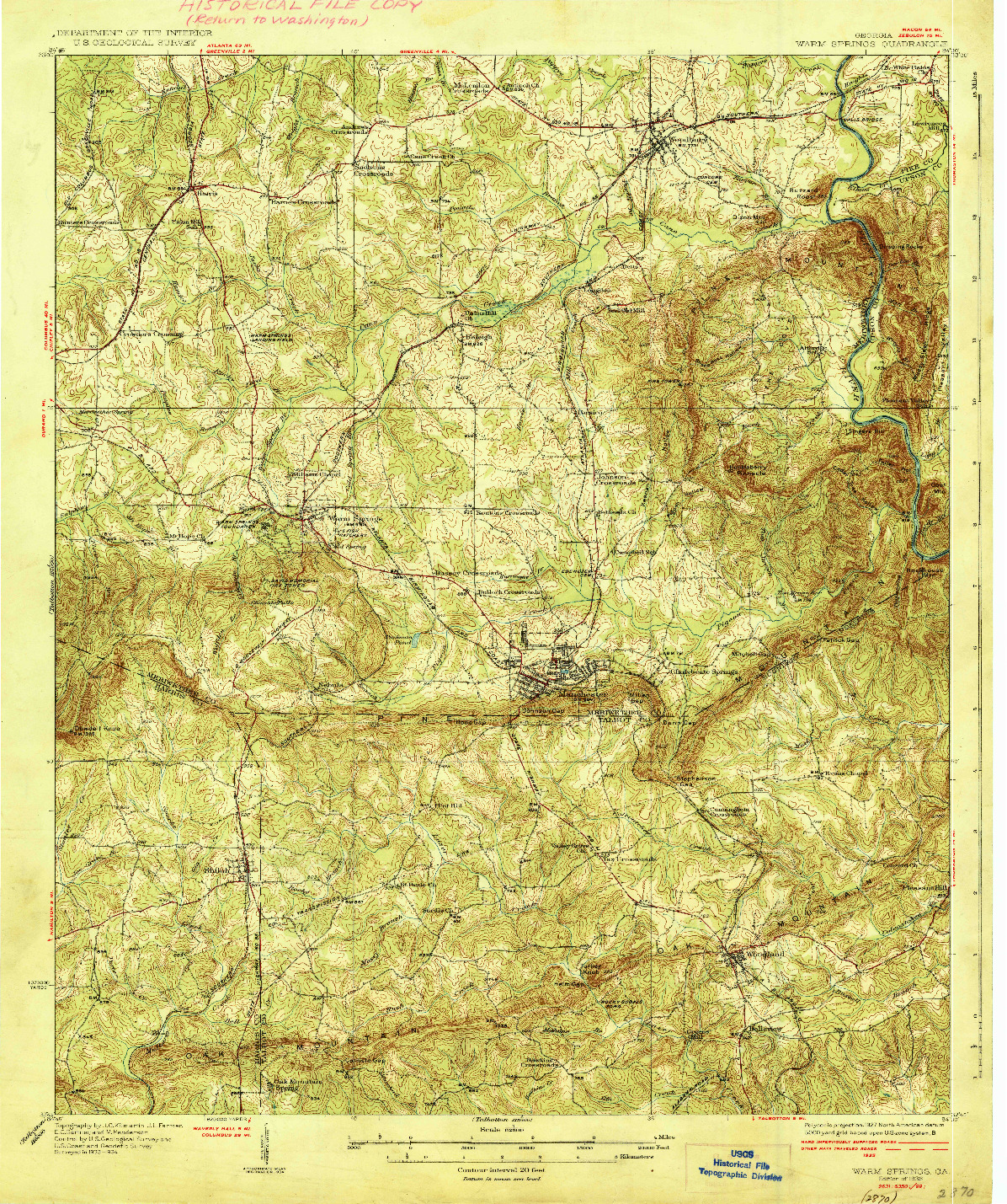 USGS 1:62500-SCALE QUADRANGLE FOR WARM SPRINGS, GA 1936