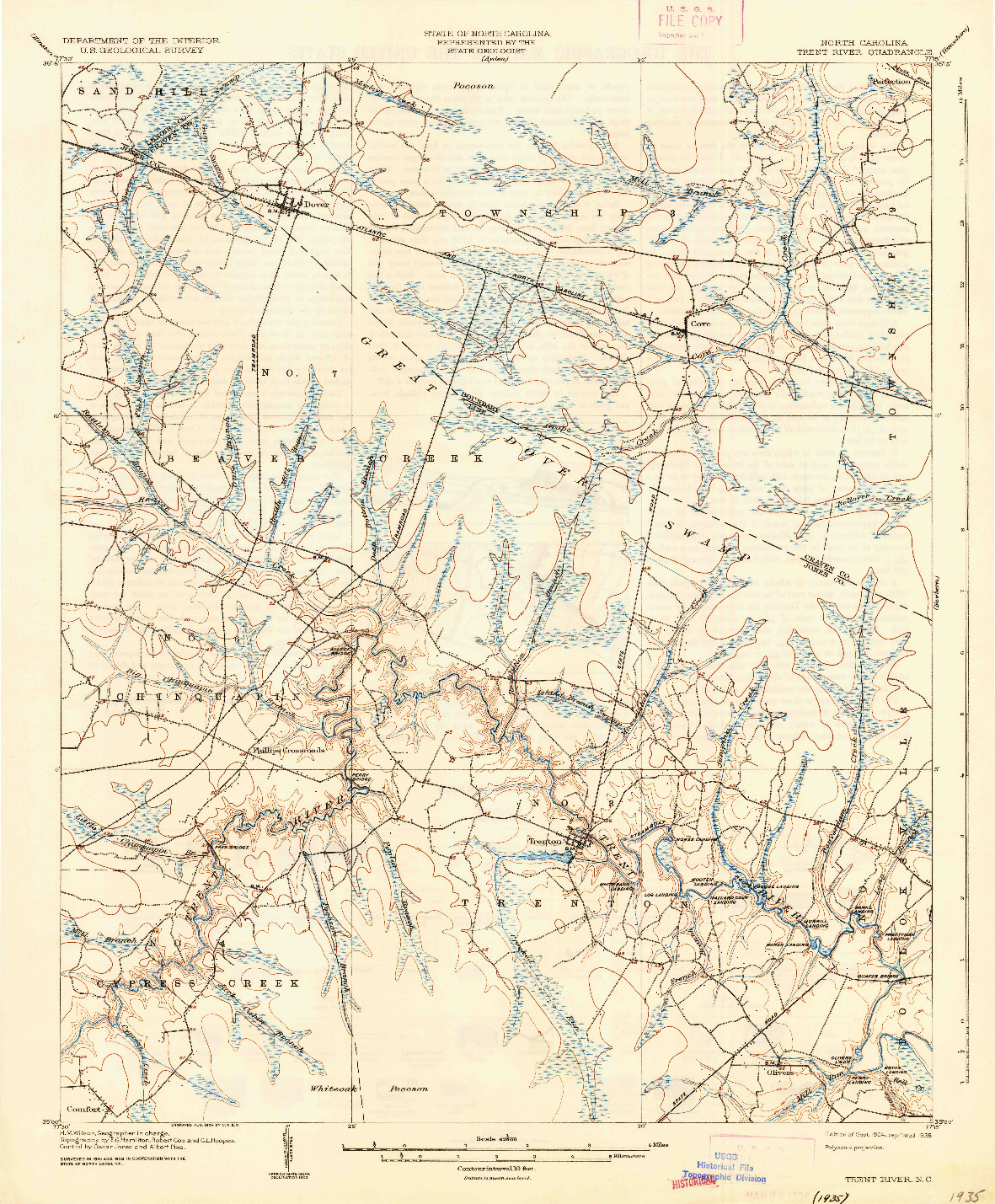 USGS 1:62500-SCALE QUADRANGLE FOR TRENT RIVER, NC 1904