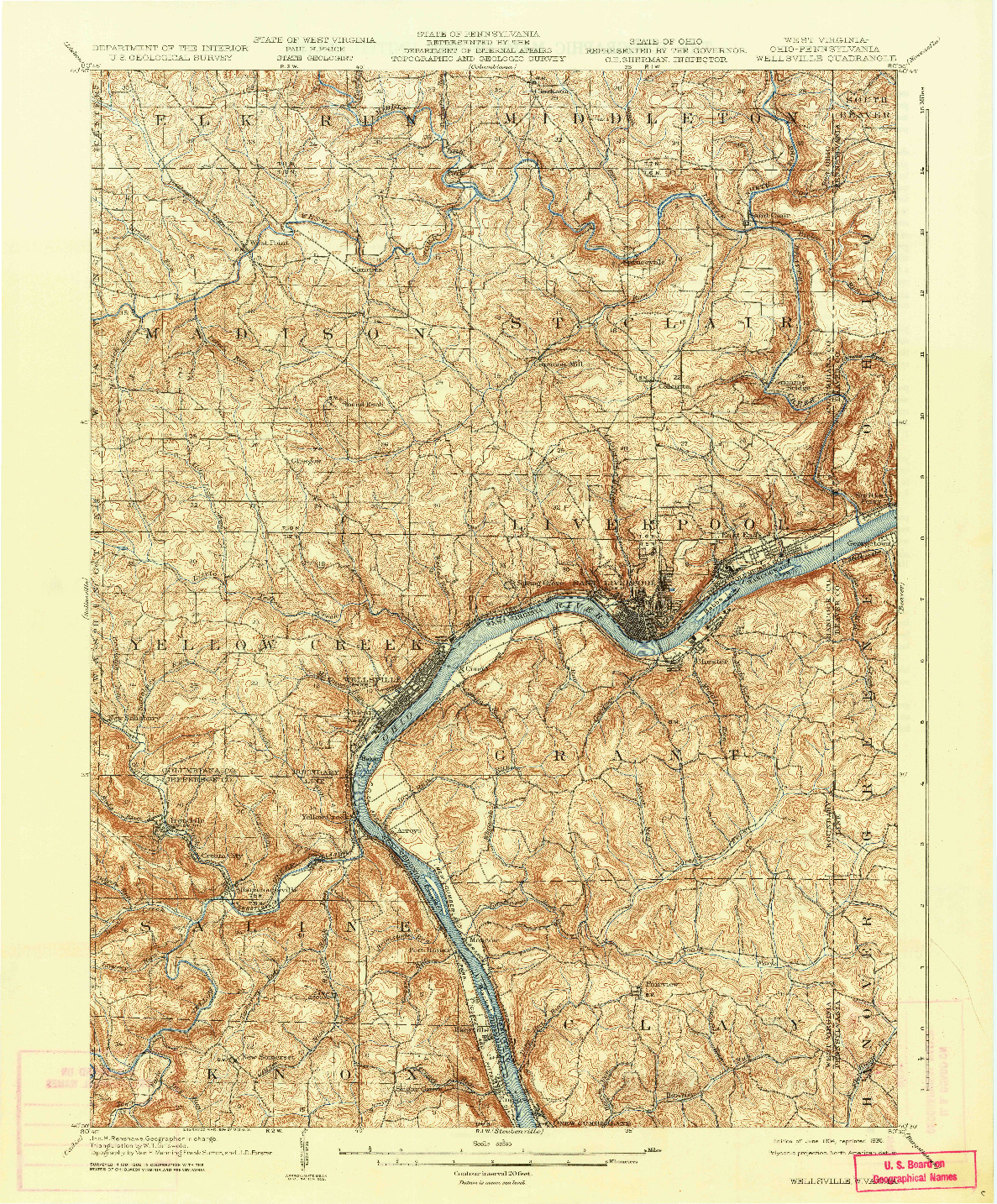 USGS 1:62500-SCALE QUADRANGLE FOR WELLSVILLE, WV 1904