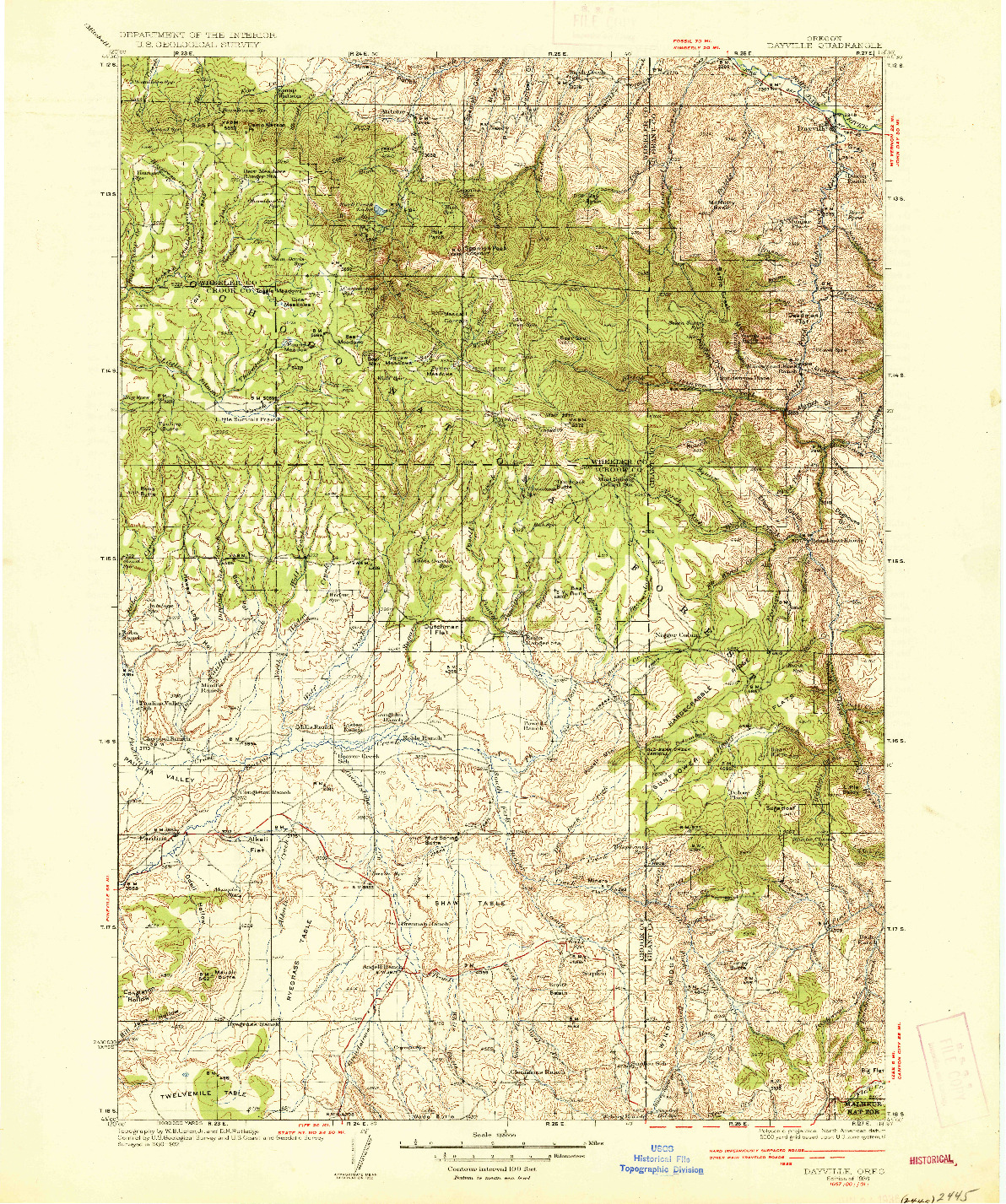 USGS 1:125000-SCALE QUADRANGLE FOR DAYVILLE, OR 1936