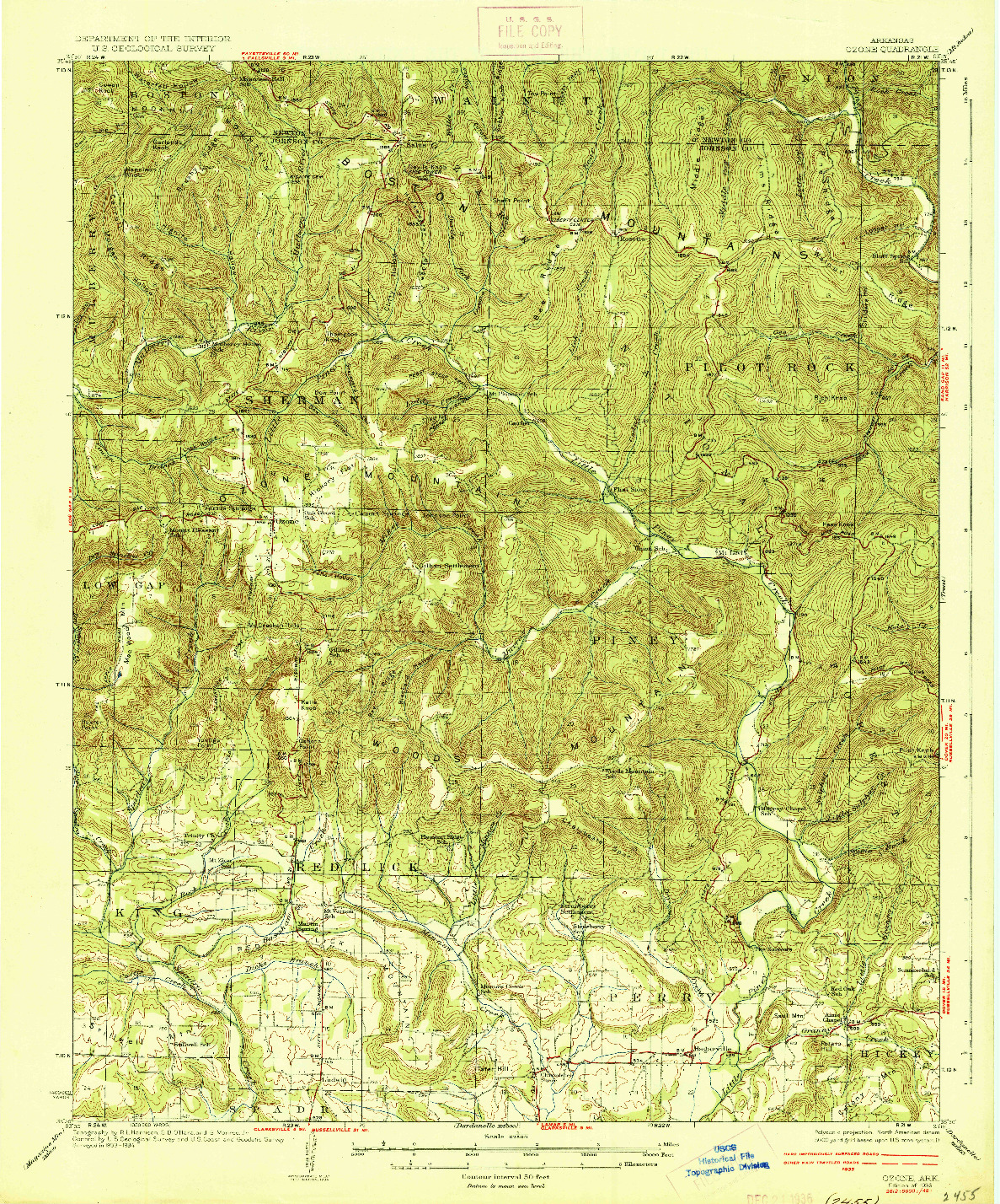 USGS 1:62500-SCALE QUADRANGLE FOR OZONE, AR 1936
