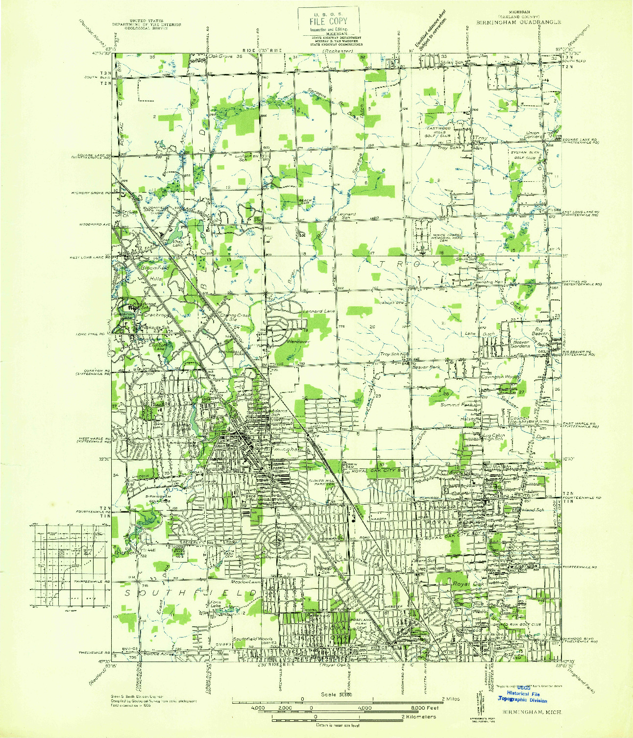 USGS 1:31680-SCALE QUADRANGLE FOR BIRMINGHAM, MI 1936