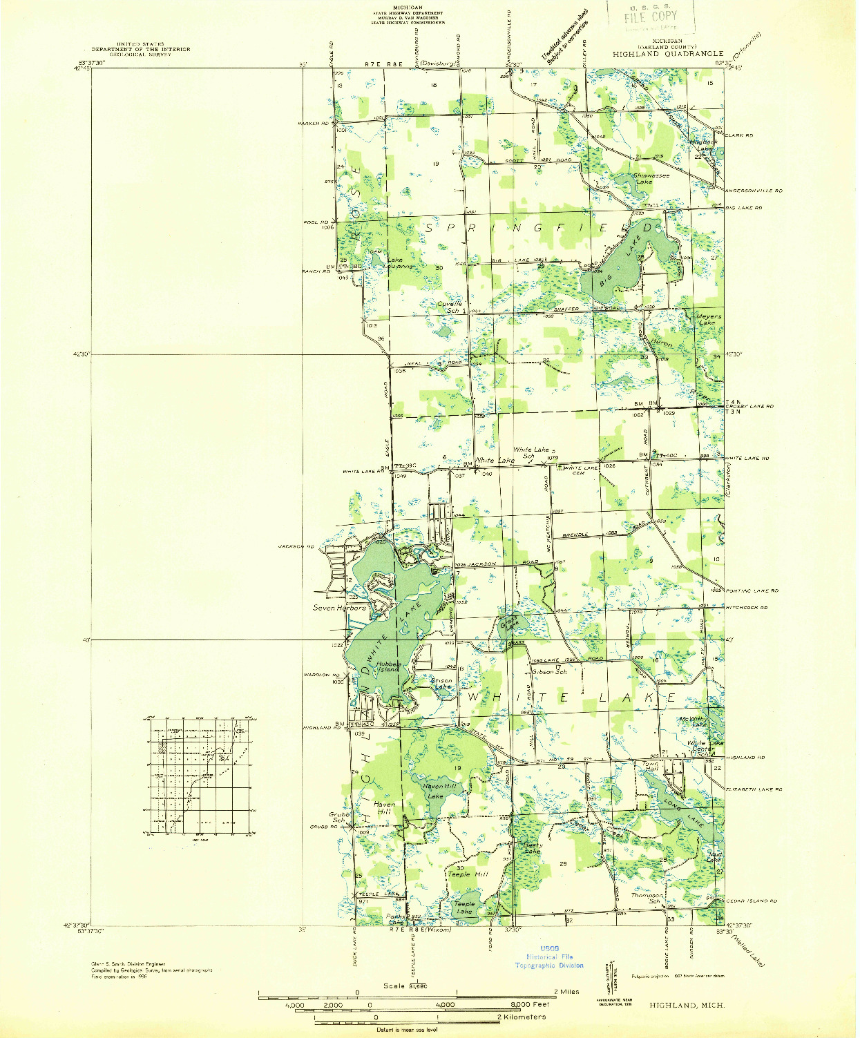 USGS 1:31680-SCALE QUADRANGLE FOR HIGHLAND, MI 1936