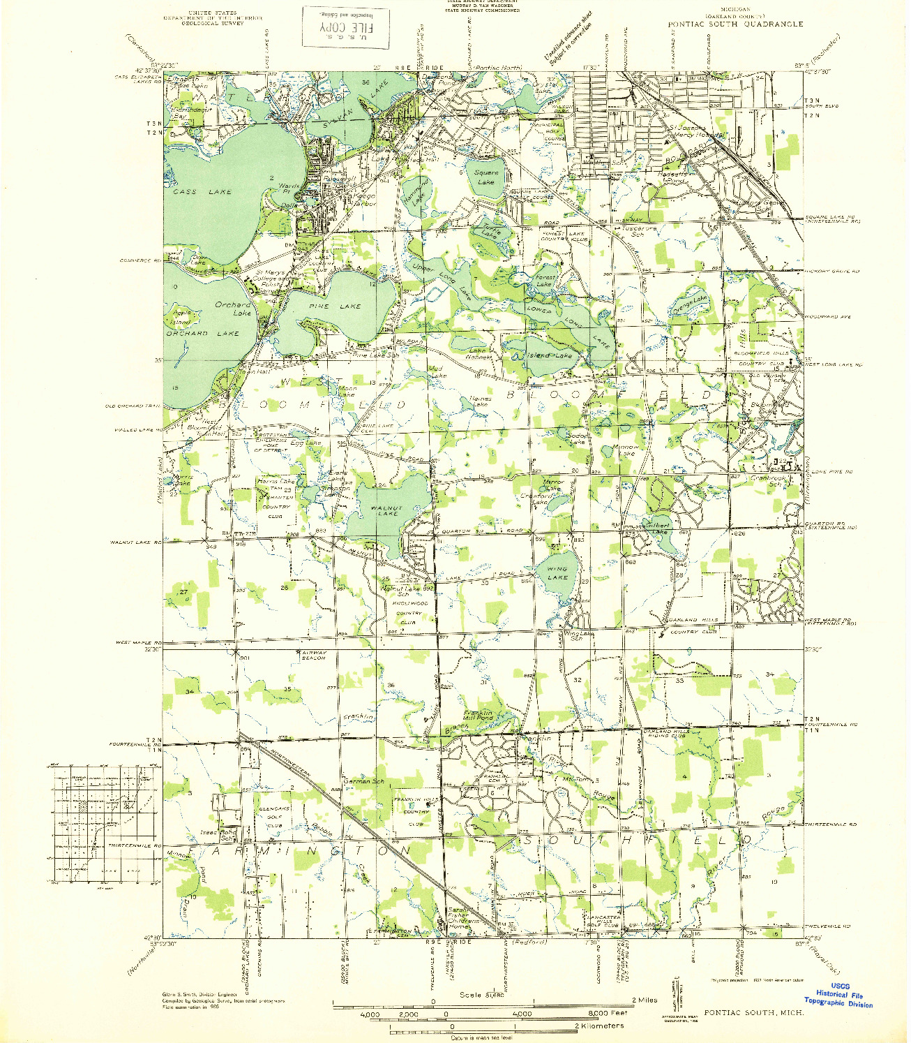 USGS 1:31680-SCALE QUADRANGLE FOR PONTIAC SOUTH, MI 1936