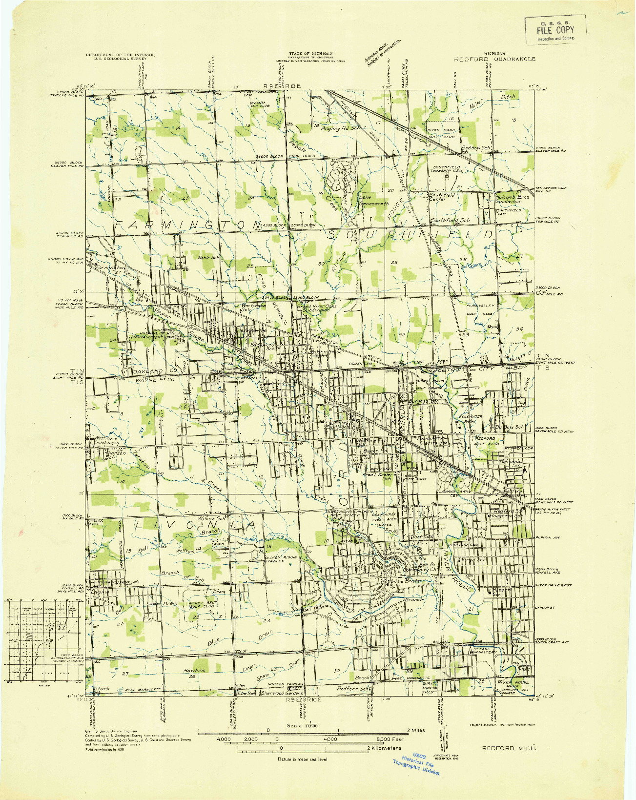 USGS 1:31680-SCALE QUADRANGLE FOR REDFORD, MI 1936