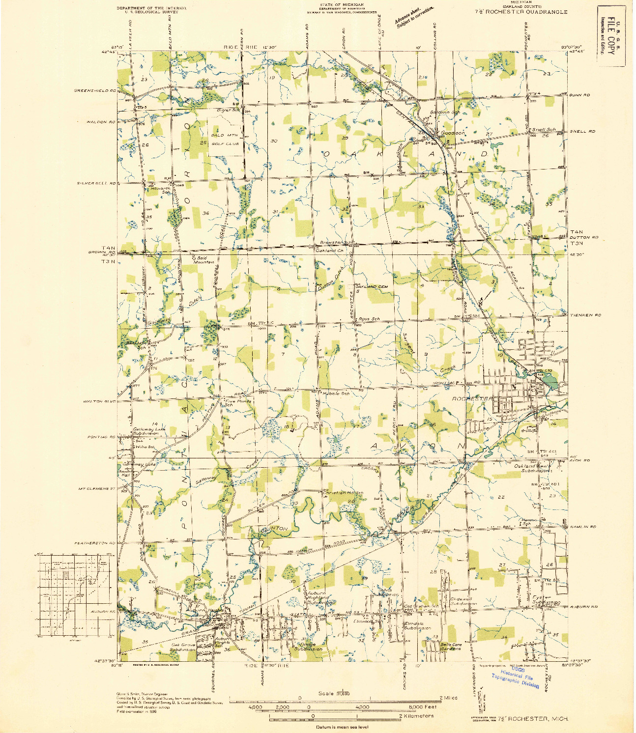 USGS 1:31680-SCALE QUADRANGLE FOR ROCHESTER, MI 1936