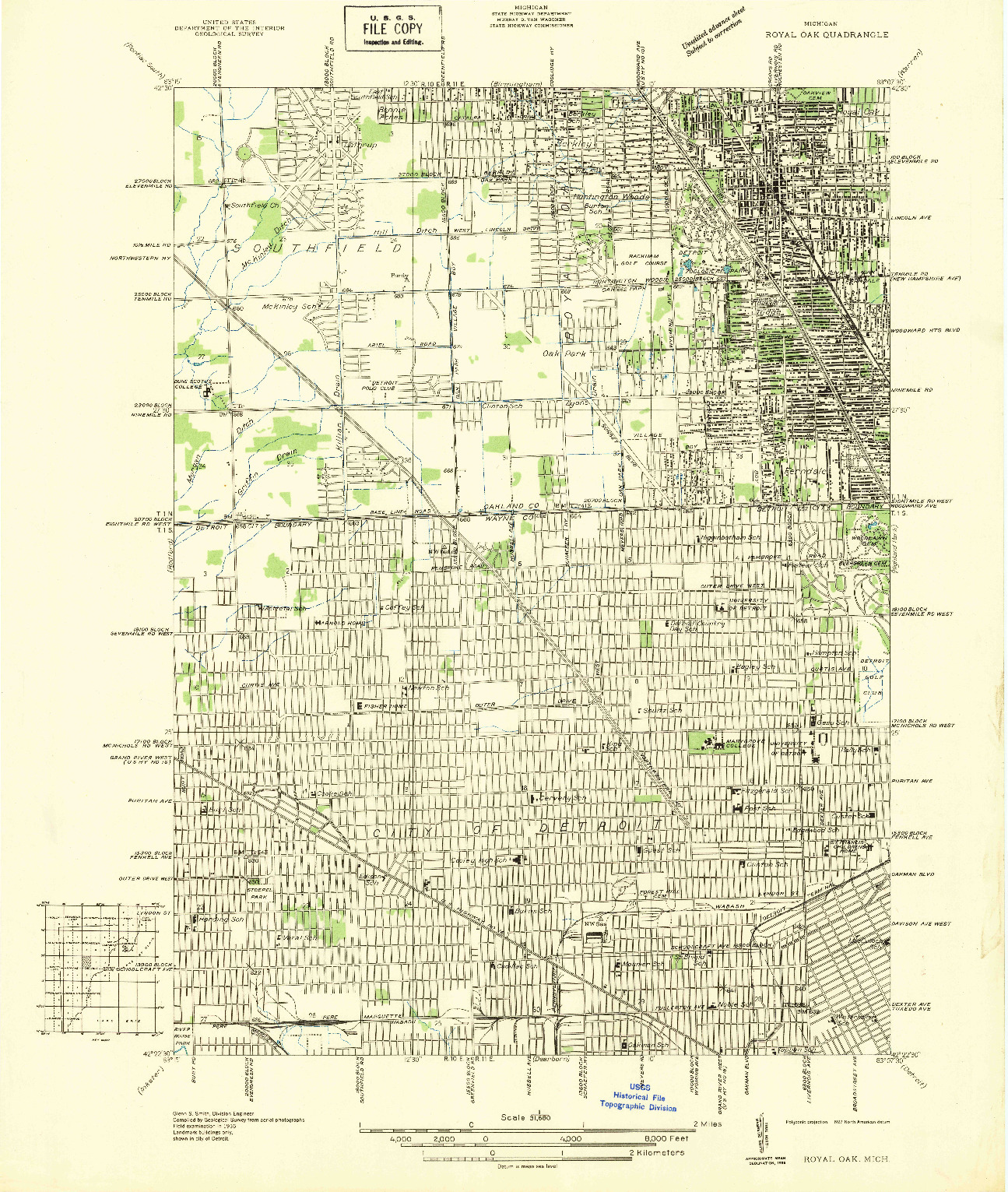 USGS 1:31680-SCALE QUADRANGLE FOR ROYAL OAK, MI 1936