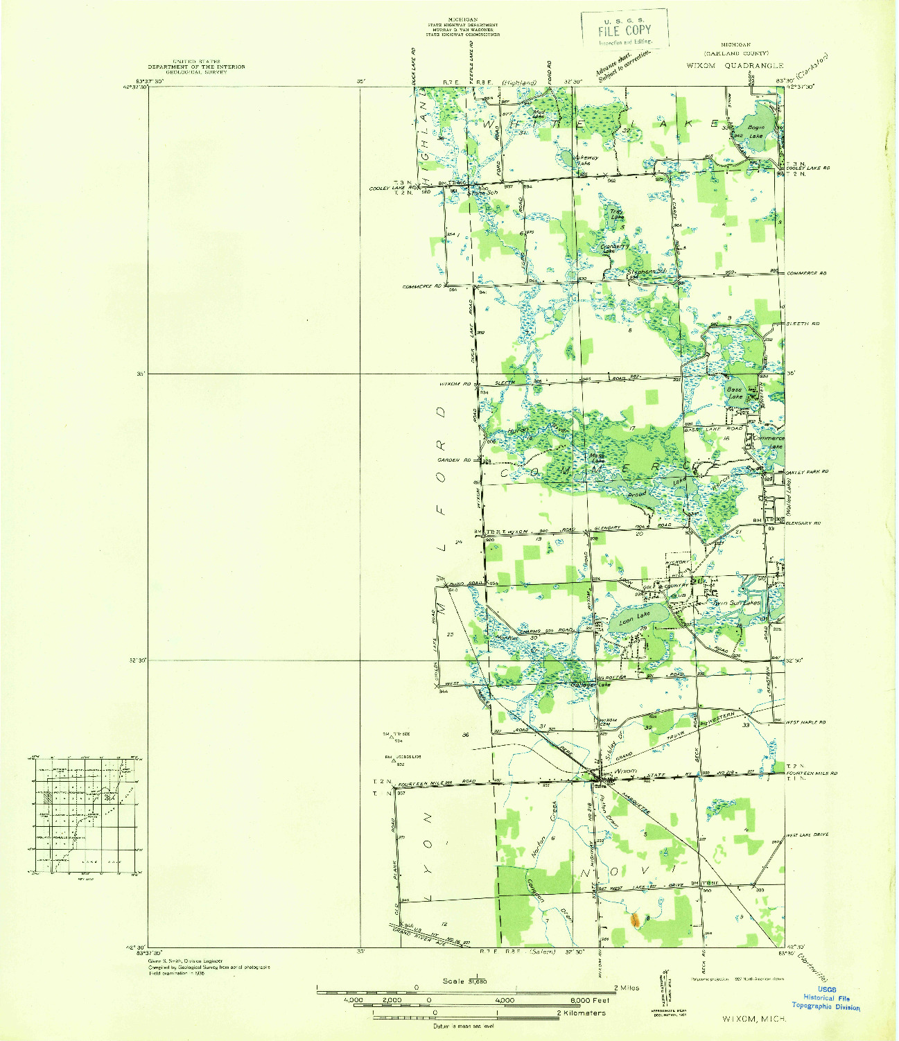 USGS 1:31680-SCALE QUADRANGLE FOR WIXOM, MI 1936