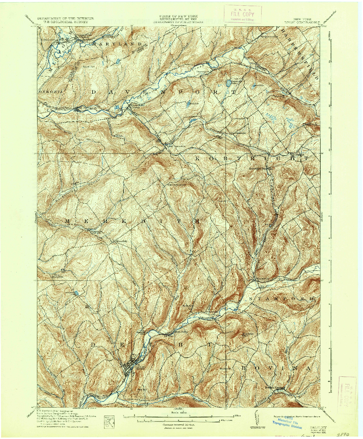 USGS 1:62500-SCALE QUADRANGLE FOR DELHI, NY 1911