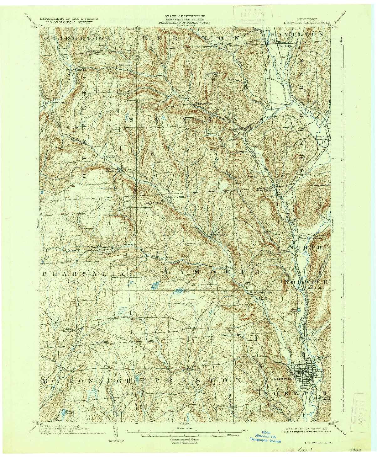 USGS 1:62500-SCALE QUADRANGLE FOR NORWICH, NY 1903