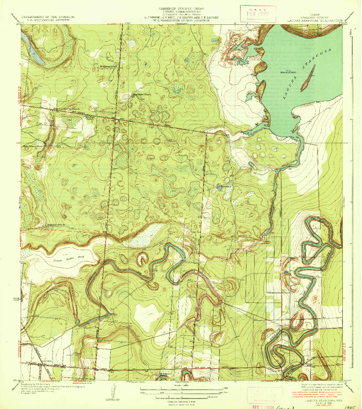 USGS 1:31680-SCALE QUADRANGLE FOR LAGUNA ATASCOSA, TX 1936