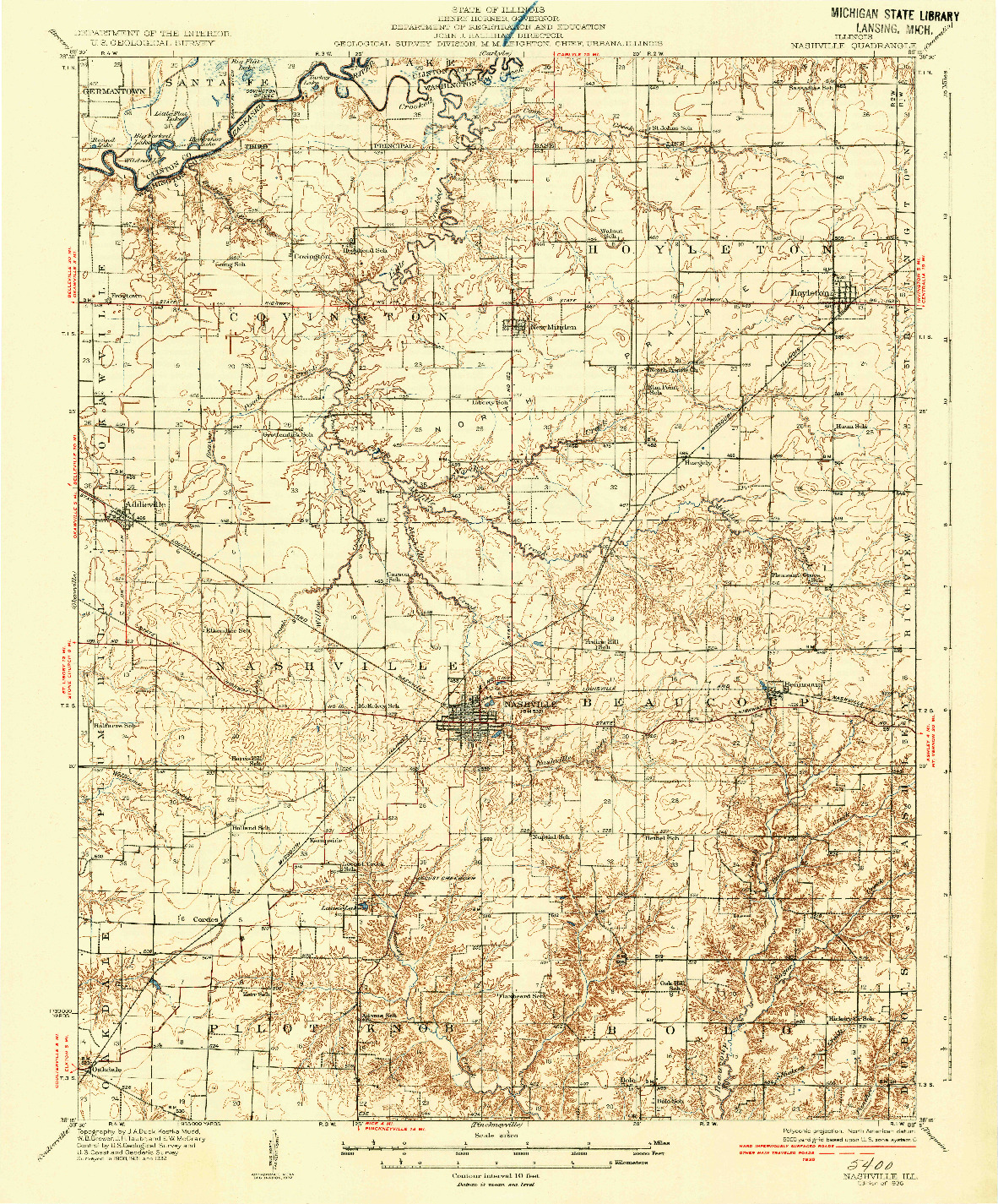 USGS 1:62500-SCALE QUADRANGLE FOR NASHVILLE, IL 1936