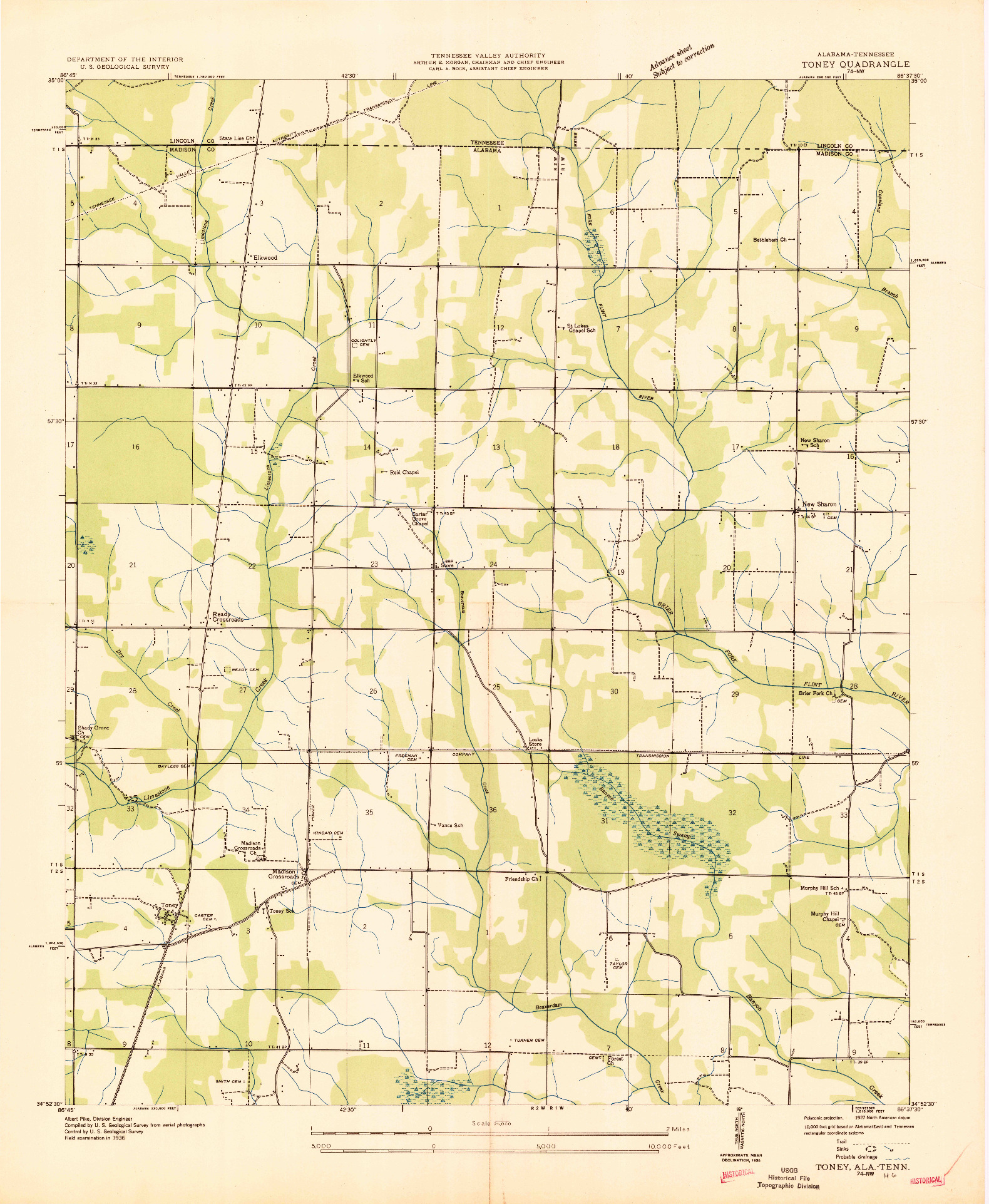 USGS 1:24000-SCALE QUADRANGLE FOR TONEY, AL 1936