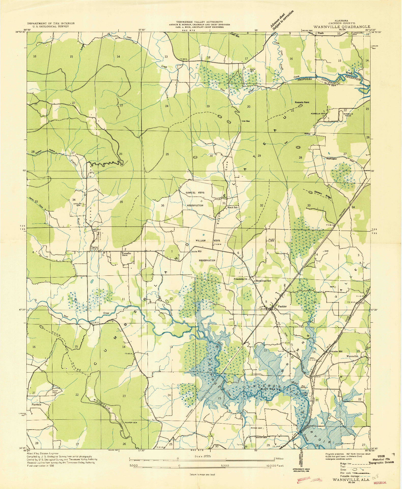 USGS 1:24000-SCALE QUADRANGLE FOR WANNVILLE, AL 1936
