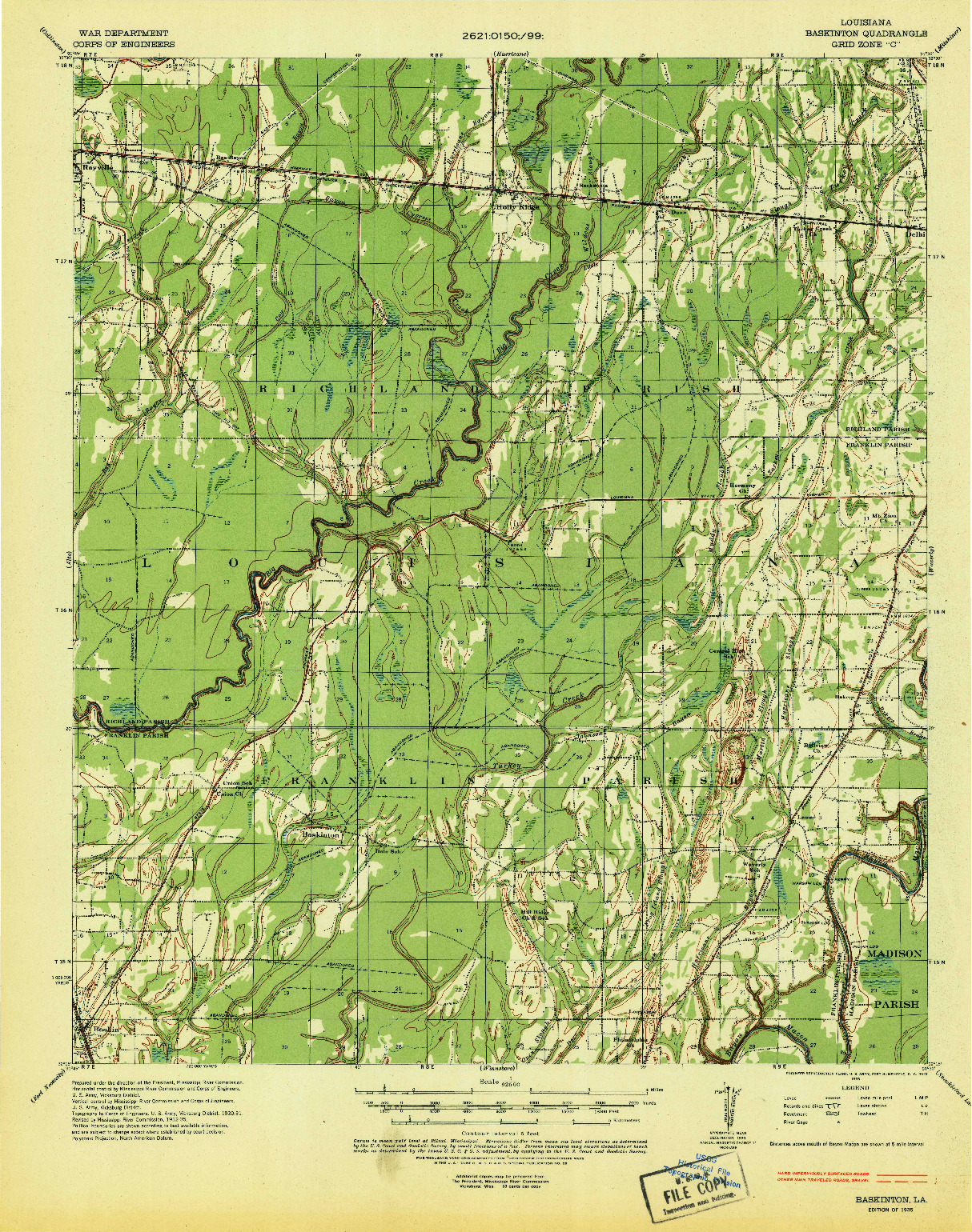 USGS 1:62500-SCALE QUADRANGLE FOR BASKINTON, LA 1935