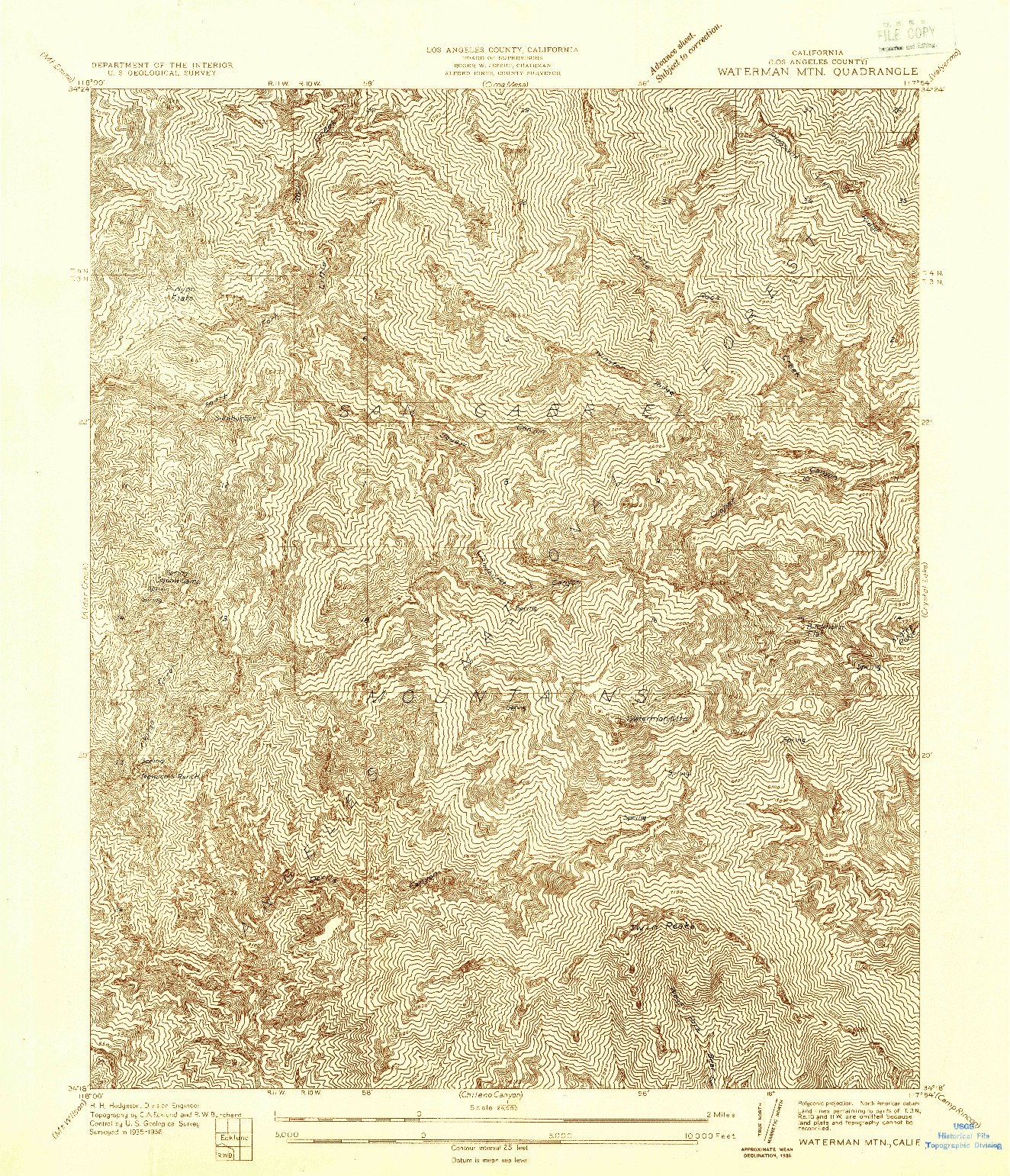 USGS 1:24000-SCALE QUADRANGLE FOR WATERMAN MTN, CA 1936