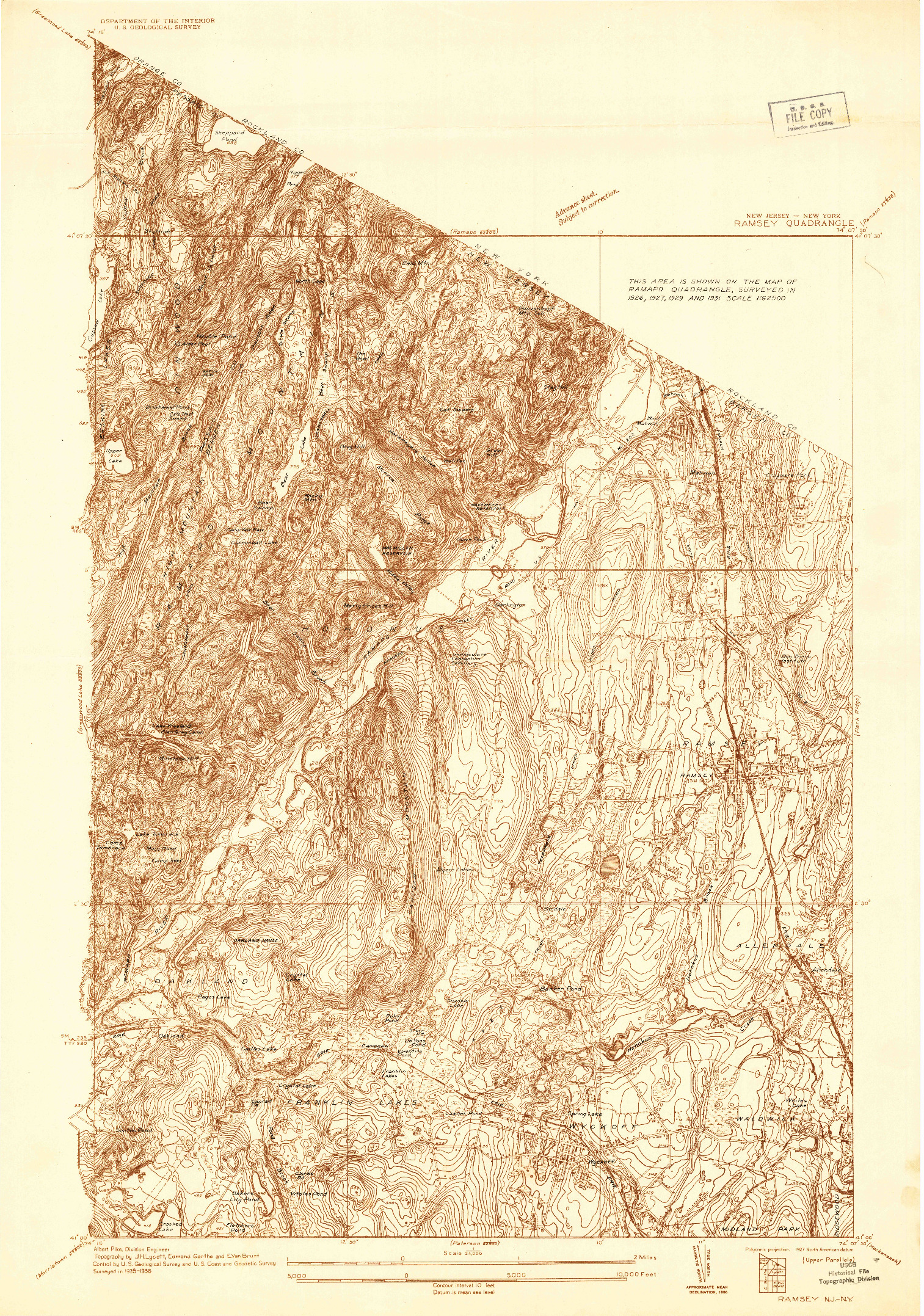 USGS 1:24000-SCALE QUADRANGLE FOR RAMSEY, NJ 1936