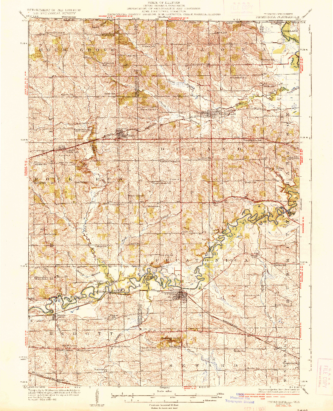 USGS 1:62500-SCALE QUADRANGLE FOR PECATONICA, IL 1936
