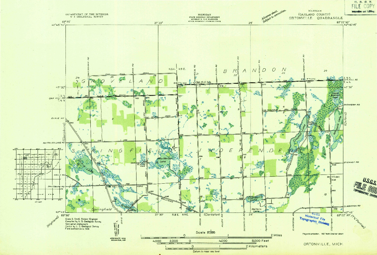 USGS 1:31680-SCALE QUADRANGLE FOR ORTONVILLE, MI 1936