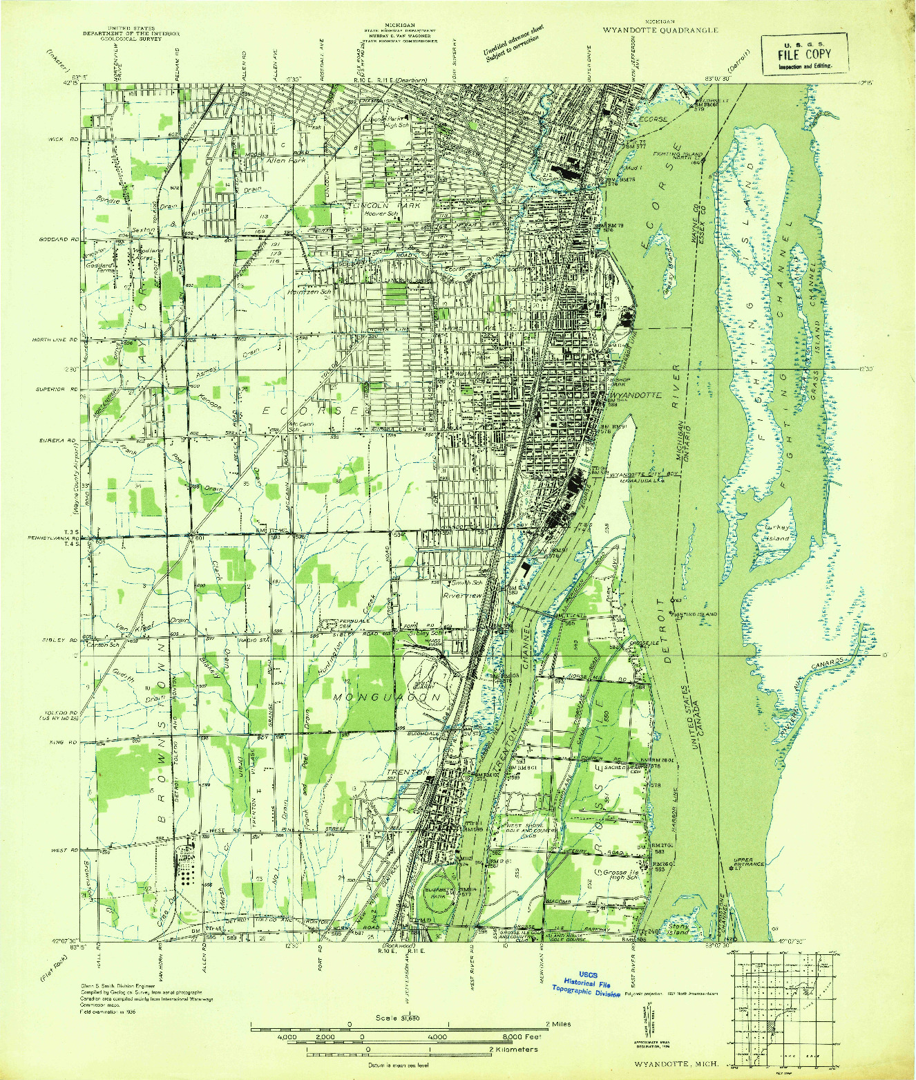 USGS 1:31680-SCALE QUADRANGLE FOR WYANDOTTE, MI 1936