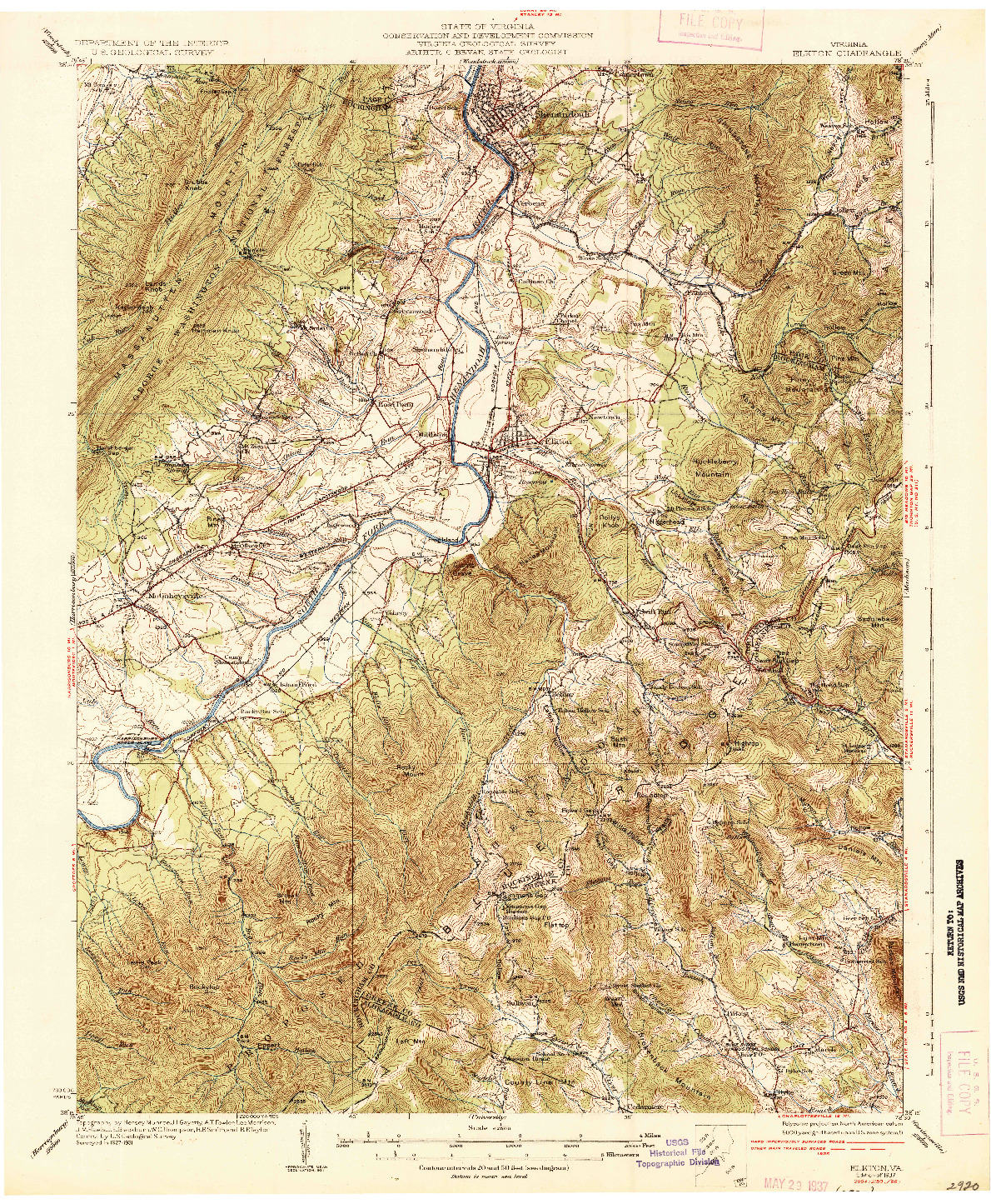 USGS 1:62500-SCALE QUADRANGLE FOR ELKTON, VA 1937