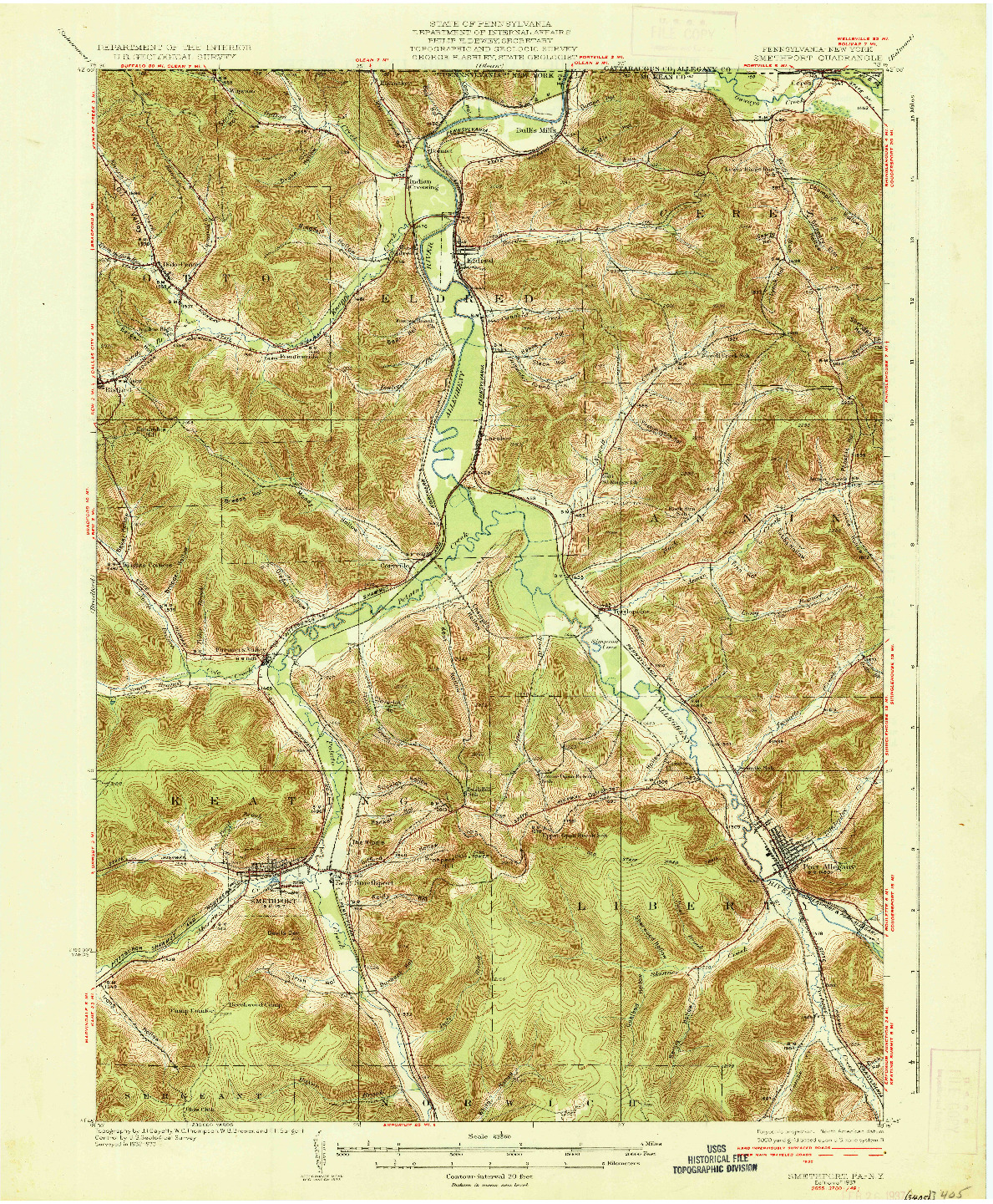USGS 1:62500-SCALE QUADRANGLE FOR SMETHPORT, PA 1937
