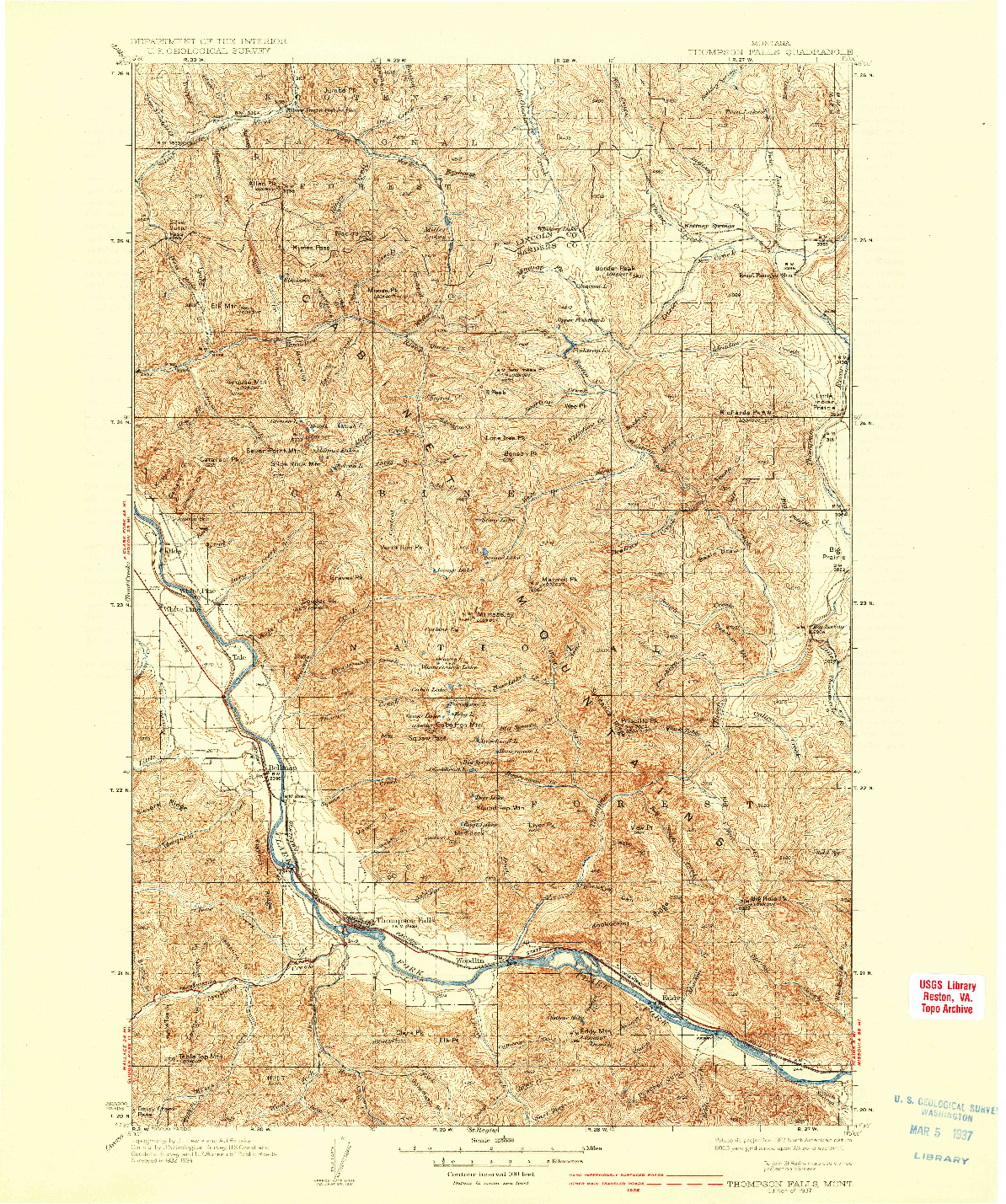 USGS 1:125000-SCALE QUADRANGLE FOR THOMPSON FALLS, MT 1937