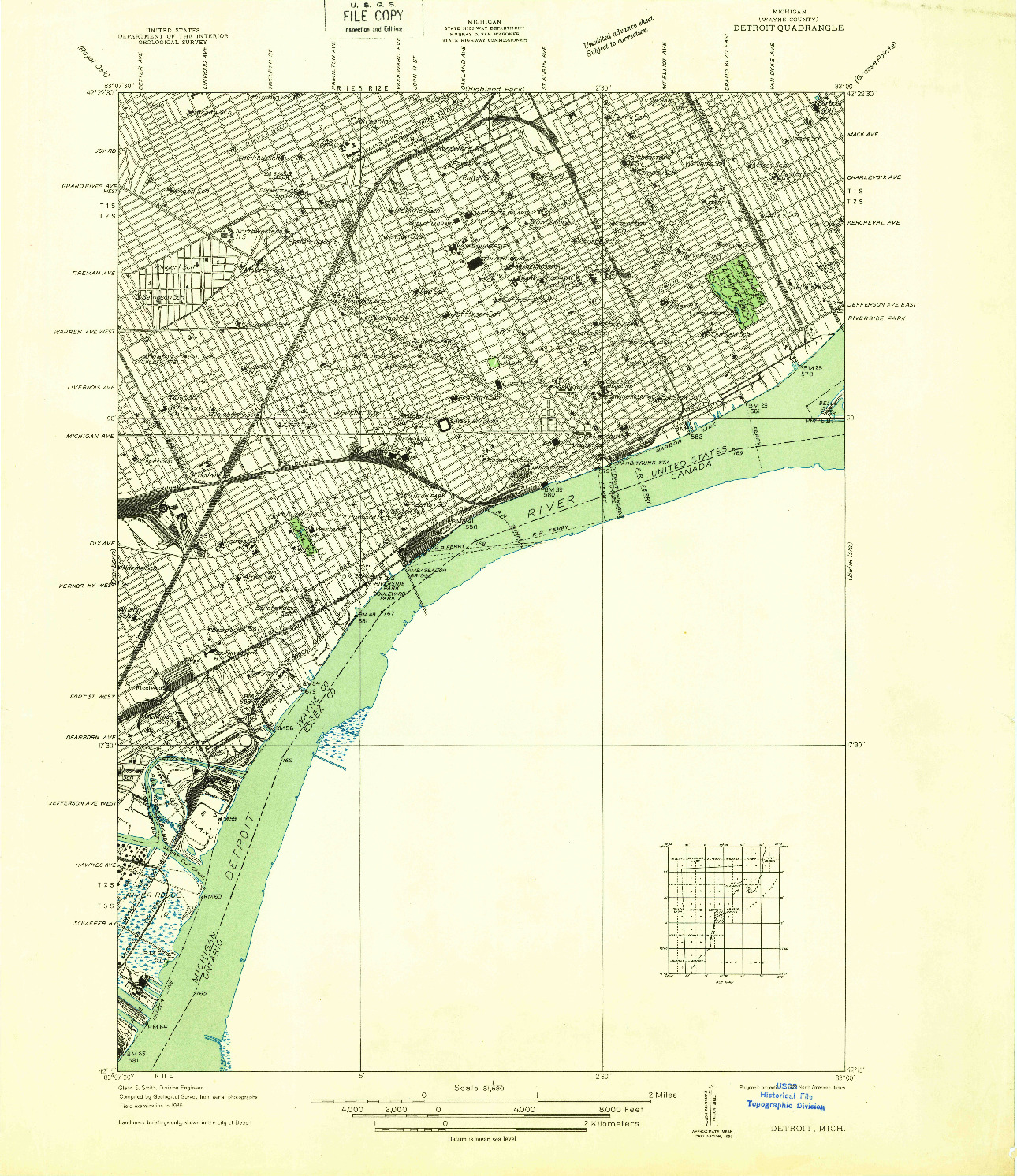 USGS 1:31680-SCALE QUADRANGLE FOR DETROIT, MI 1937