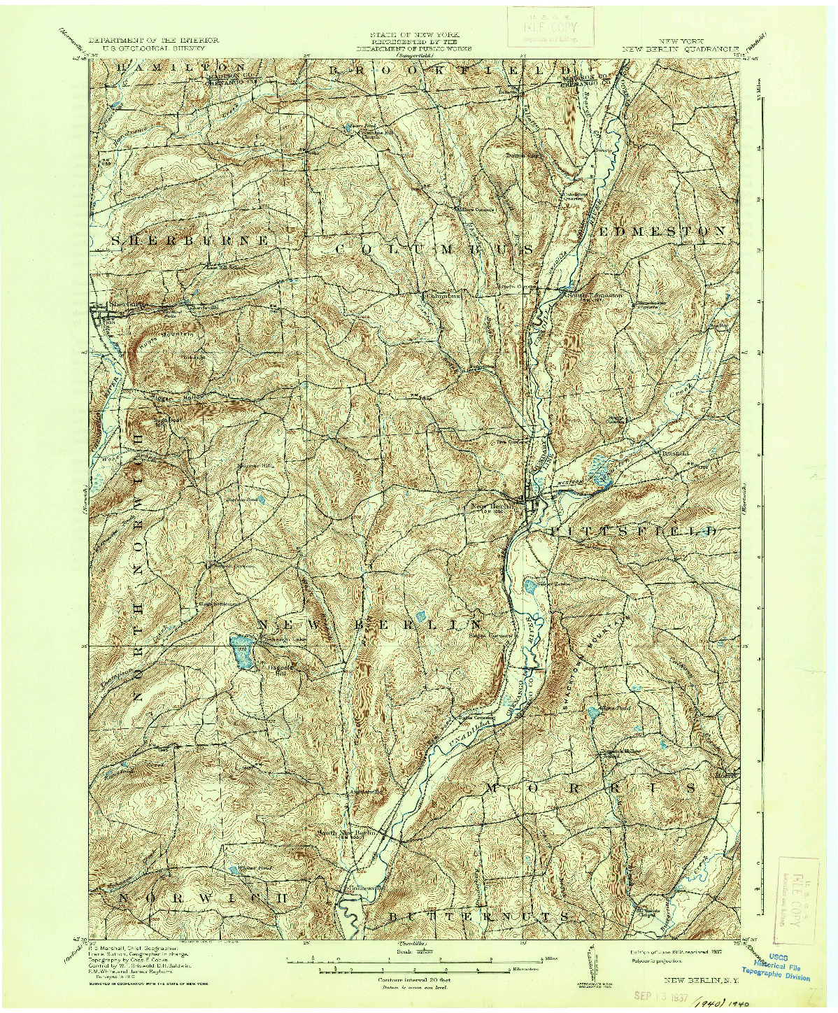 USGS 1:62500-SCALE QUADRANGLE FOR NEW BERLIN, NY 1912