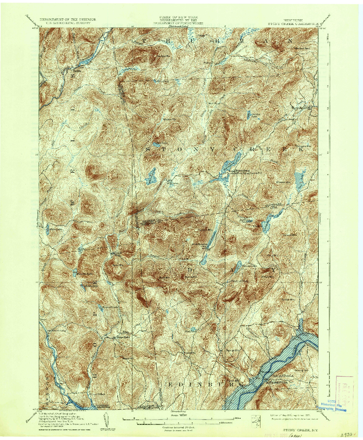 USGS 1:62500-SCALE QUADRANGLE FOR STONY CREEK, NY 1910