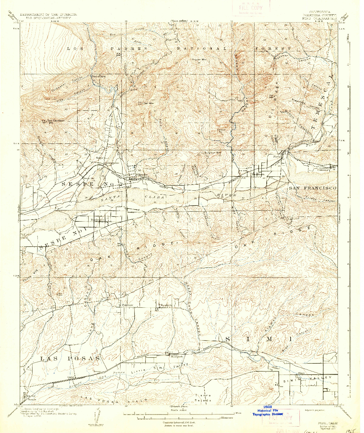 USGS 1:62500-SCALE QUADRANGLE FOR PIRU, CA 1921