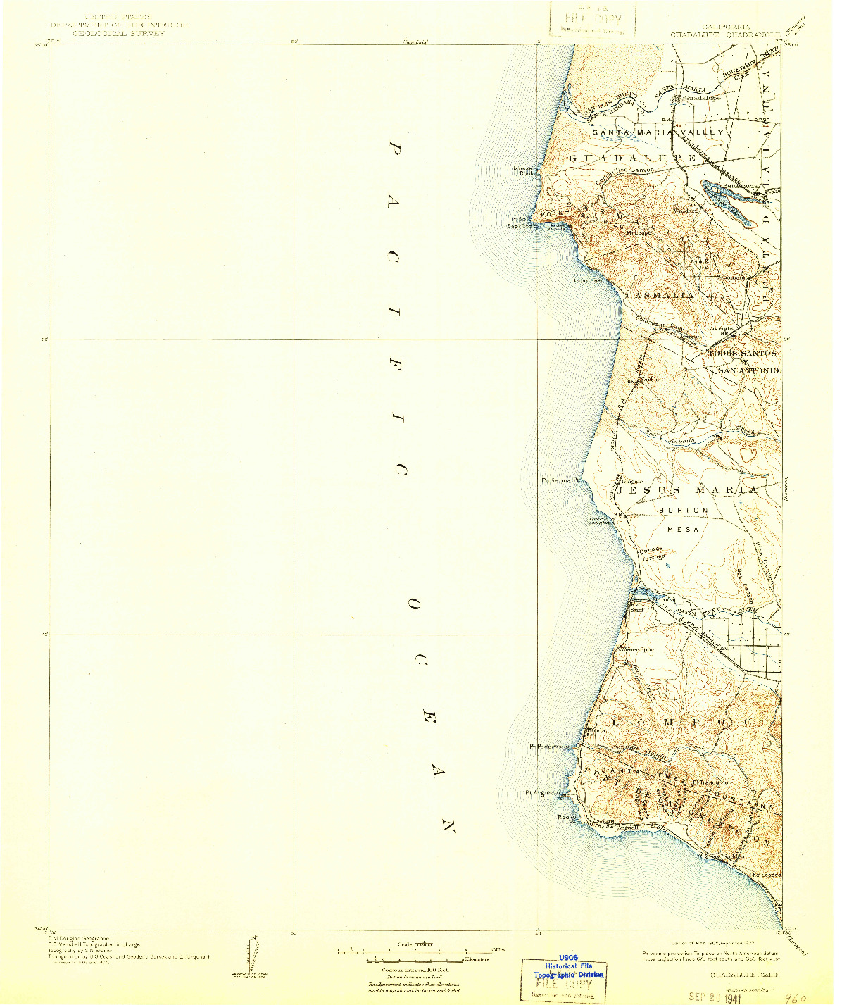 USGS 1:125000-SCALE QUADRANGLE FOR GUADALUPE, CA 1905
