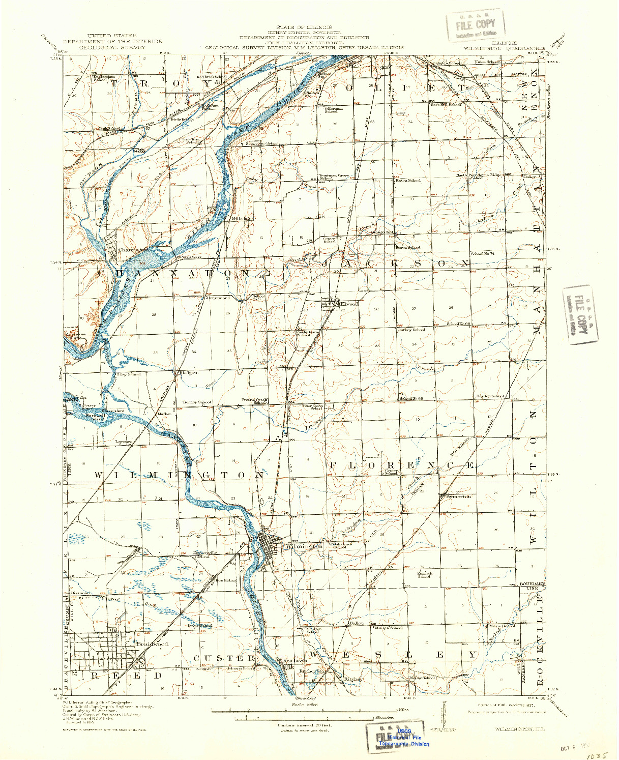 USGS 1:62500-SCALE QUADRANGLE FOR WILMINGTON, IL 1918
